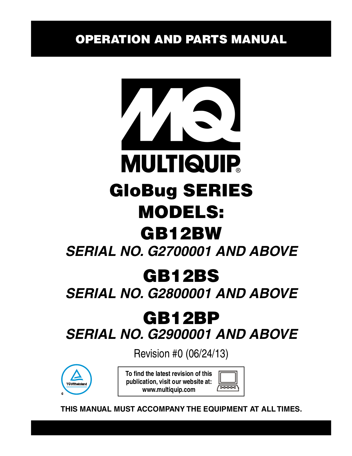 Multiquip GB12BW, GB12BS, GB12BP User Manual