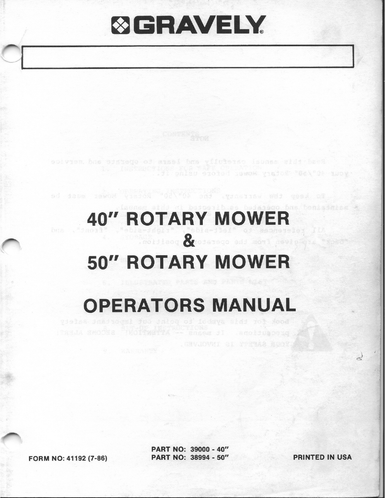 Gravely 39000 User Manual