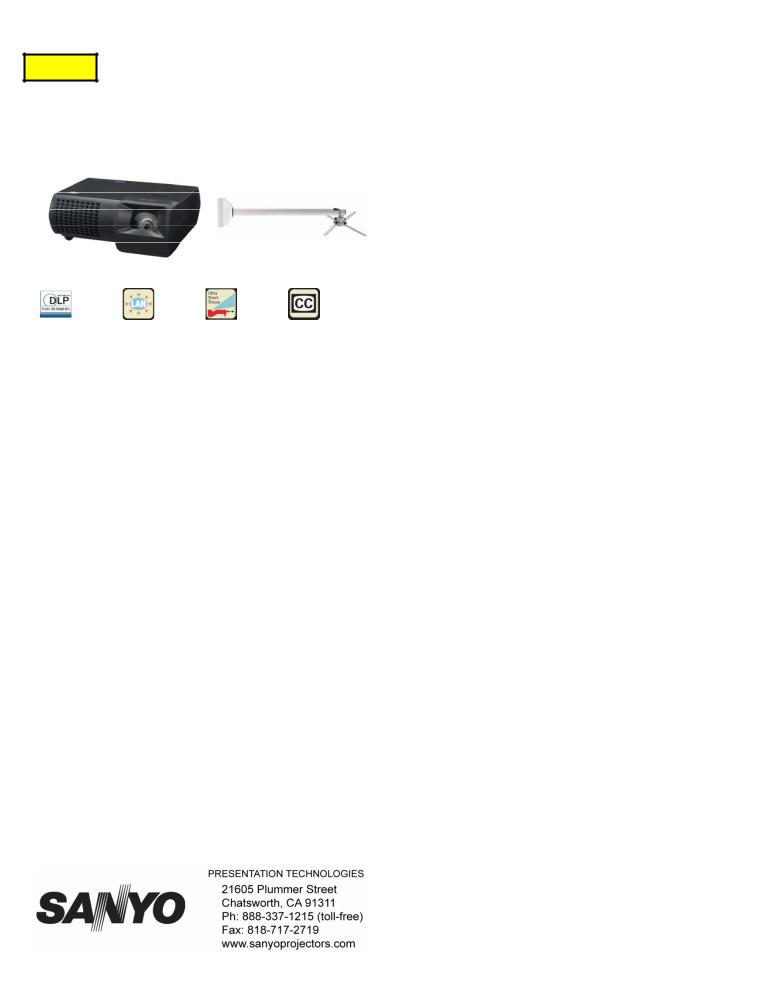 Sanyo PDG-DXL100S1, PDG-DWL100S1 Product Sheet