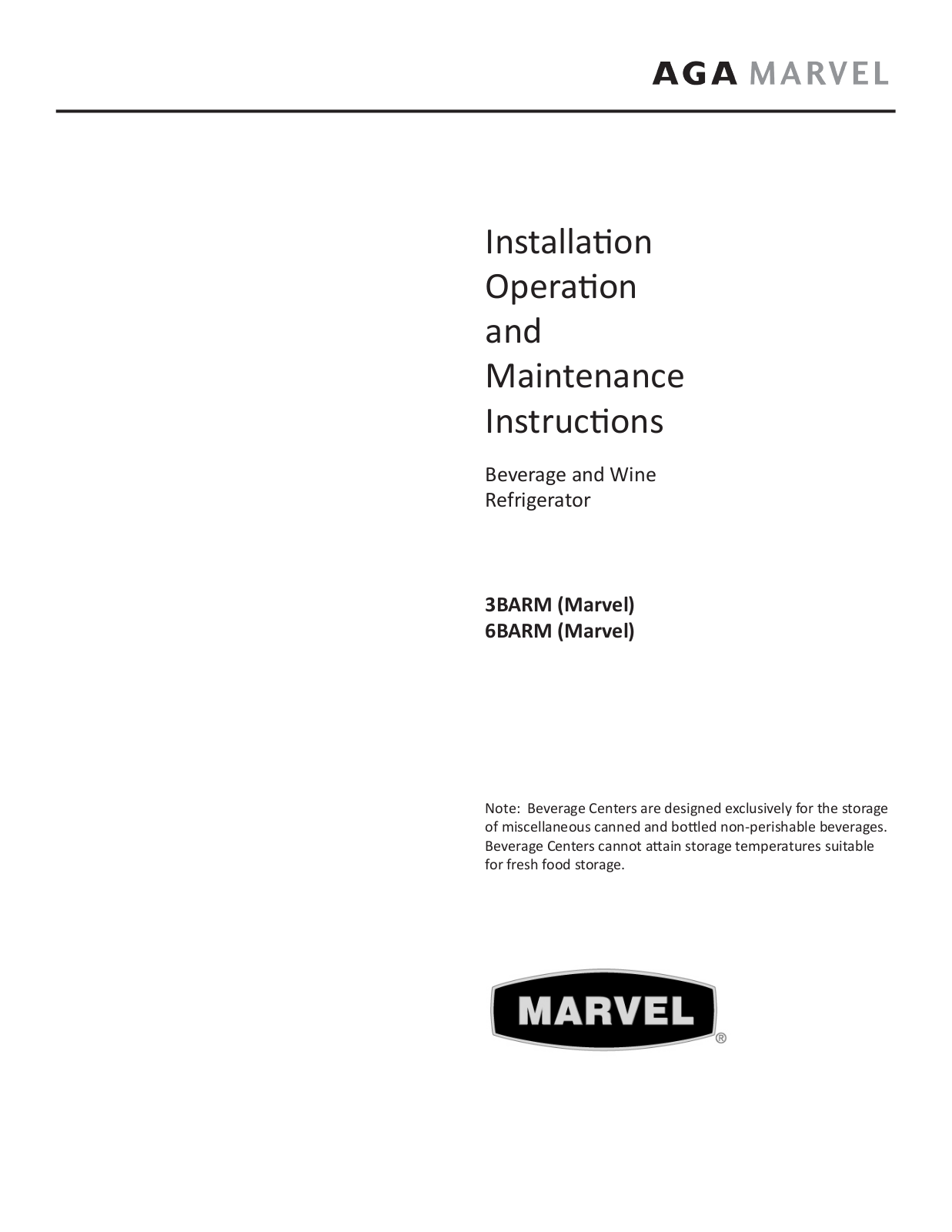 Marvel 3BARMBSGL, 6BARMBBGR, 6BARMBDL, 6BARMBSGR, 6BARMBDR Installation Guide