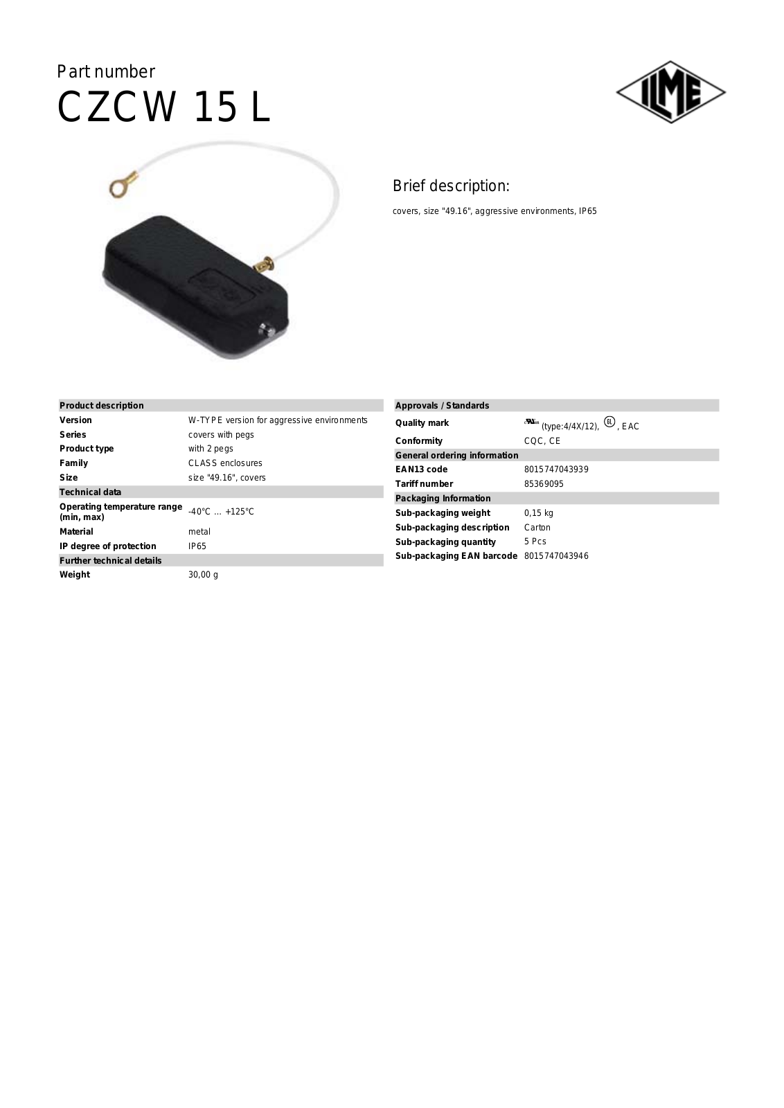 ILME CZCW-15L Data Sheet