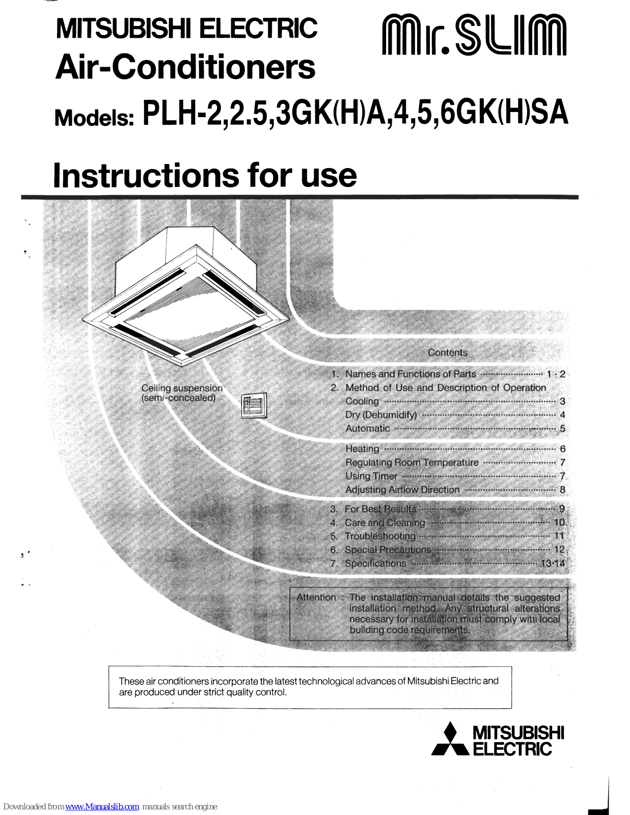 Mitsubishi PLH-2.5GKHA, PLH-2GKA, PLH-3GKA, PLH-3GKHA, PLH-4GKSA Instructions For Use Manual