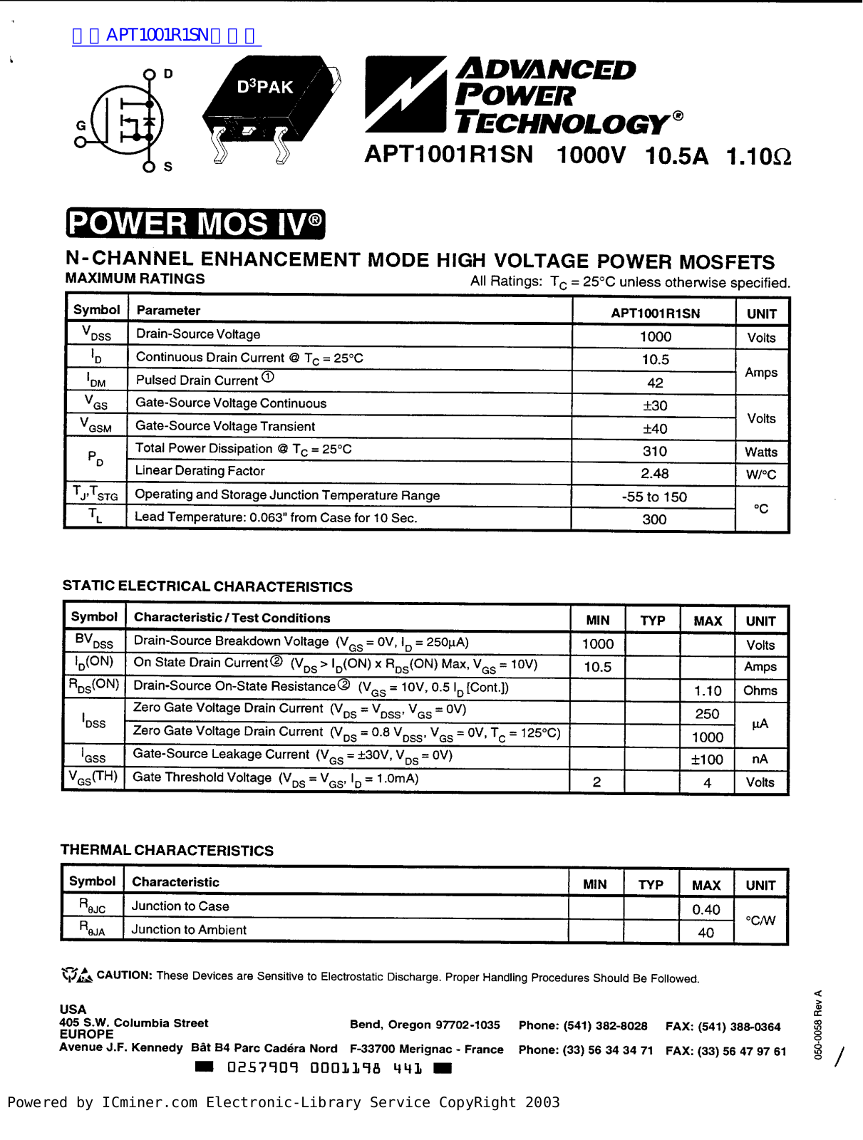 ADVANCED POWER TECHNOLOGY APT1001R1SN Service Manual