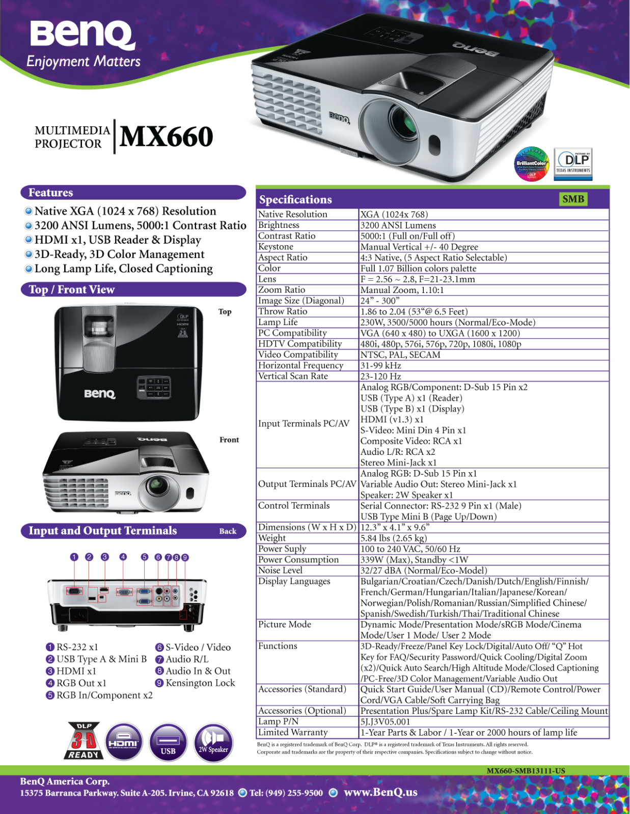 BenQ MX660 Product Sheet