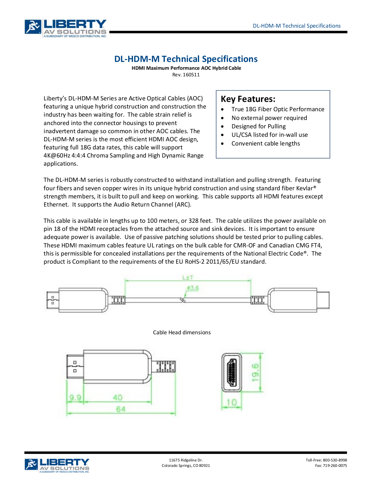 Liberty AV DL-HDM-M-050M Datasheet