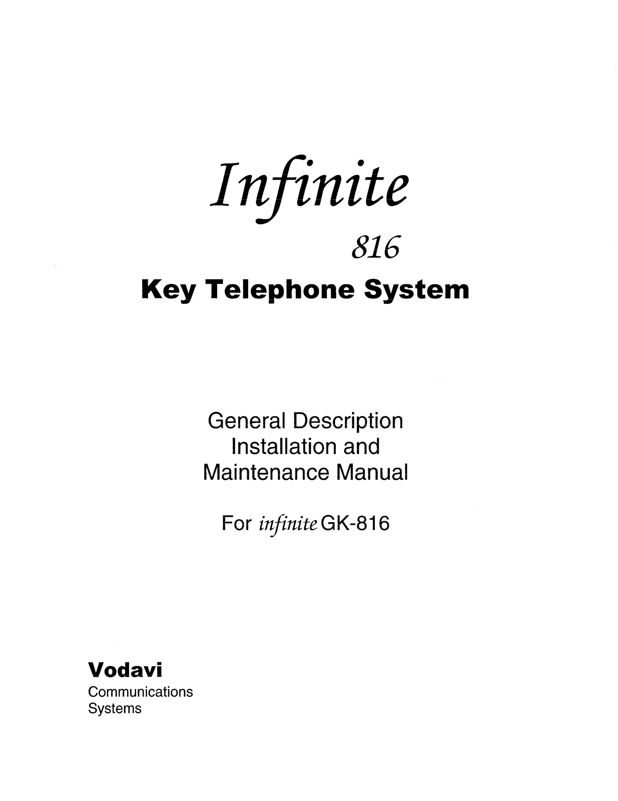 Vodavi Infinite GK 816 User Guide