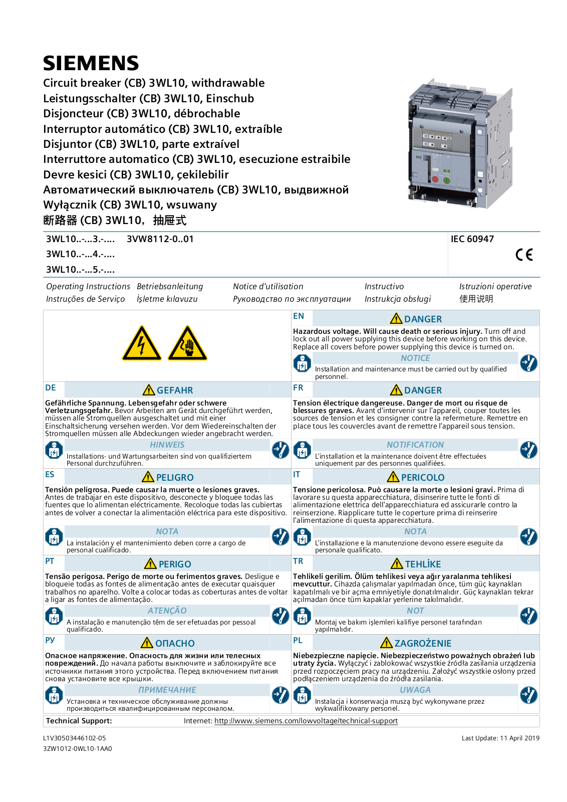 Siemens 3WL10 Series Operating Instructions Manual