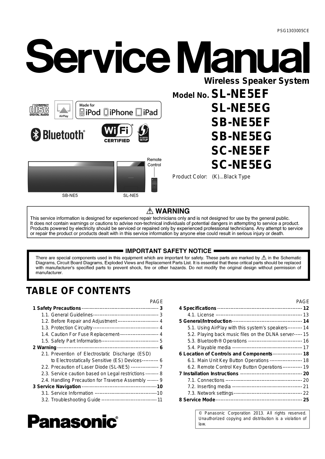 Panasonic SL-NE5EF, SL-NE5EG, SB-NE5EF, SB-NE5EG, SC-NE5EF Service manual