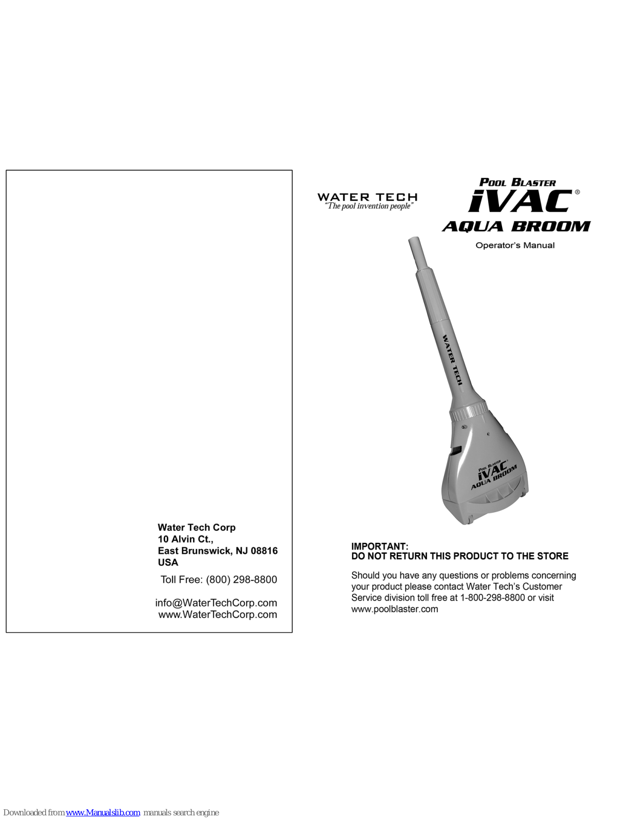 Water Tech Pool Blaster iVAC Aqua Broom Operator's Manual