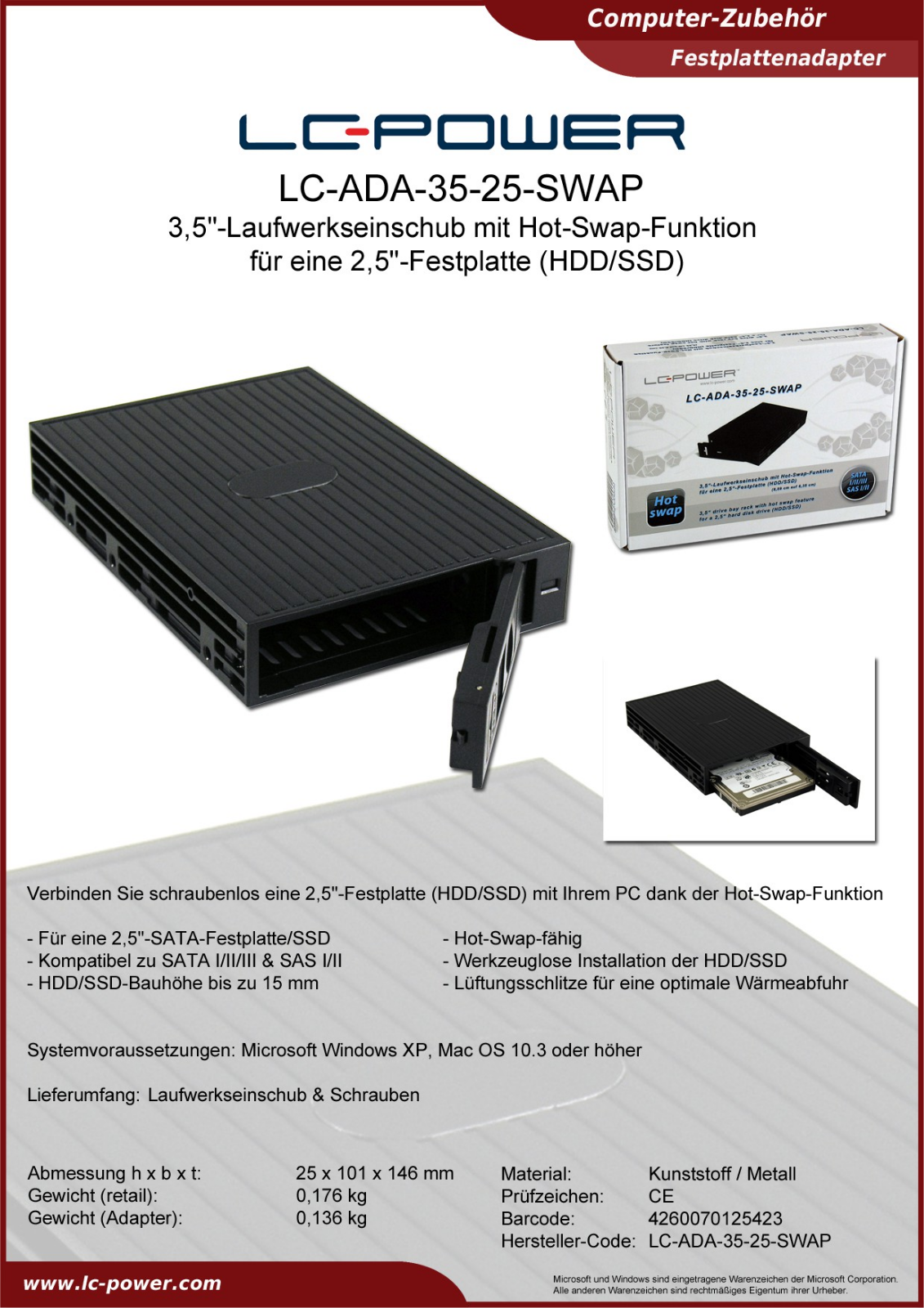 LC-Power LC-ADA-35-25-SWAP User Manual