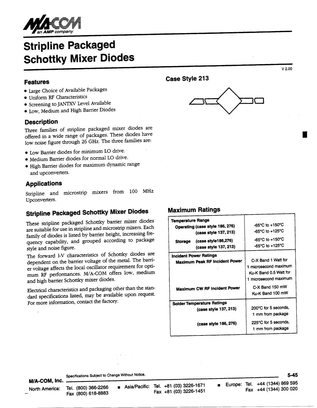 M A COM MA4E914-276, MA4E199, MA4E197, MA4E190-276, MA40115-276 Datasheet