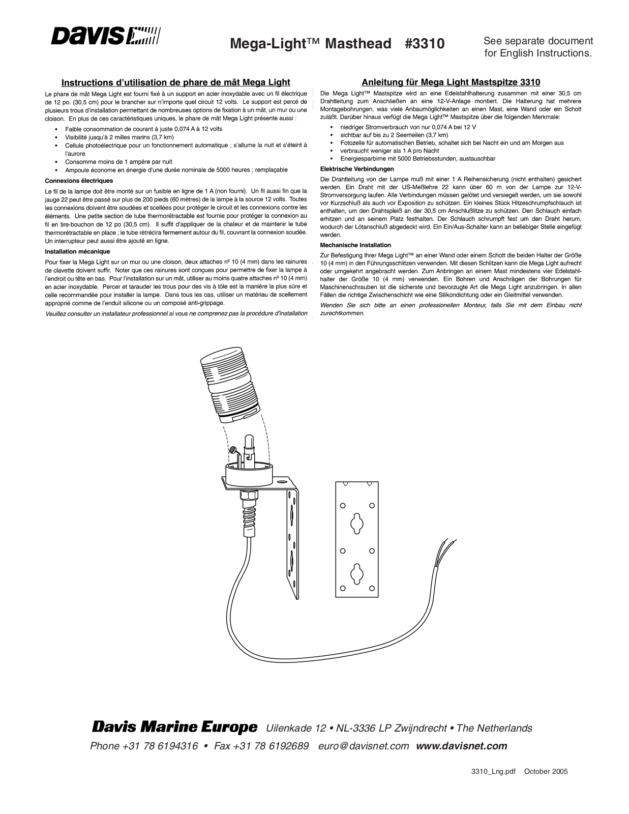 DAVIS Mega-Light Masthead User Manual