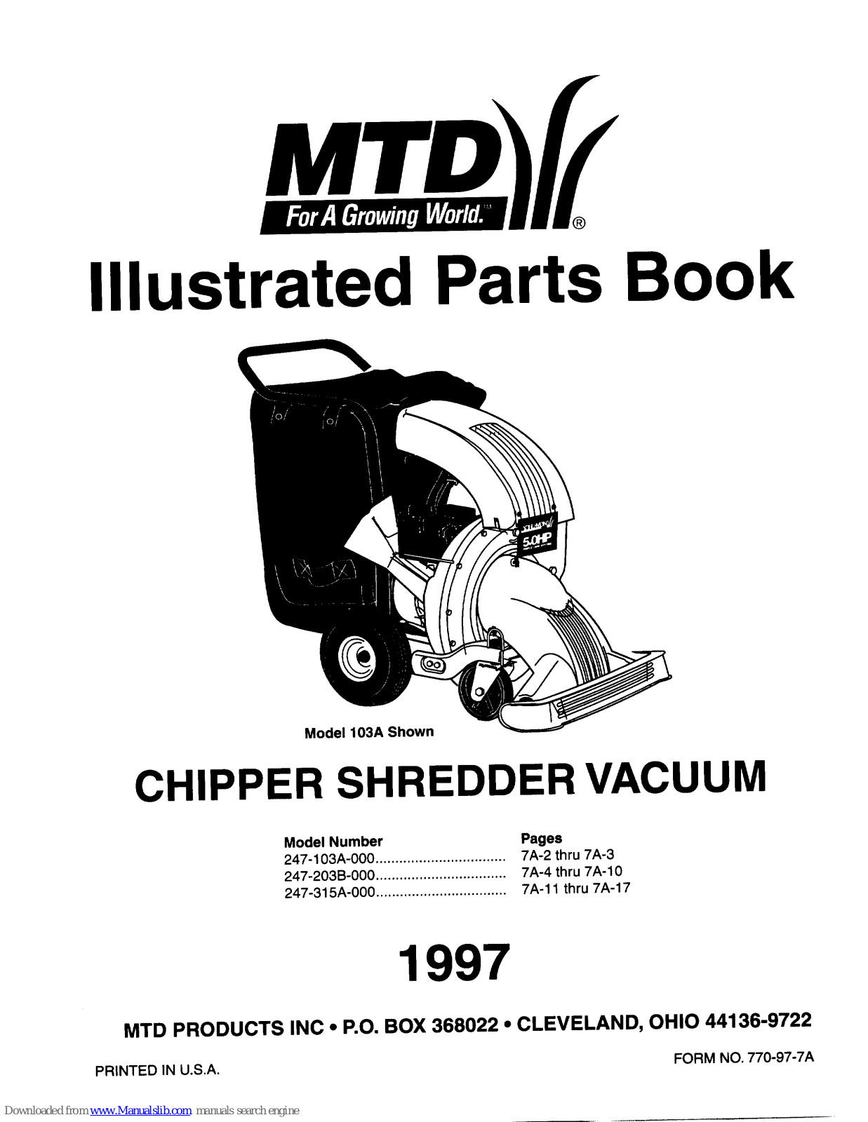 MTD 247-103A-000, 247-203B-000, 247-315A-000, 203B, 315A Illustrated Parts Book