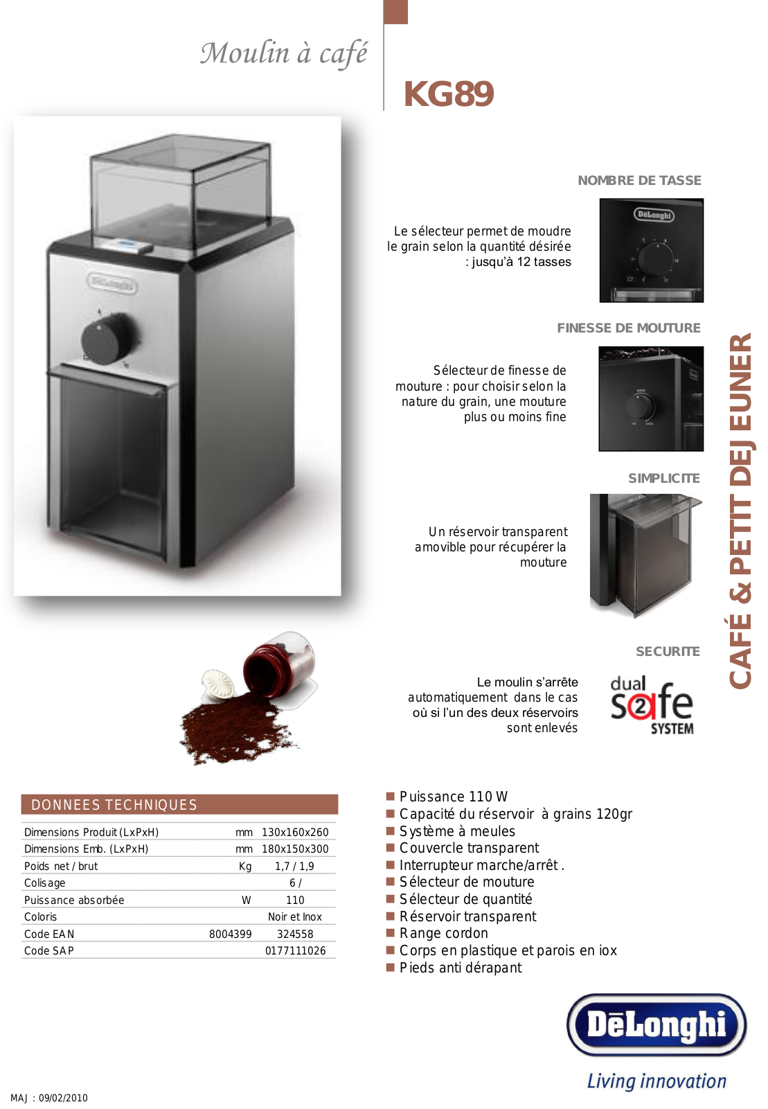 De Longhi KG89 product sheet