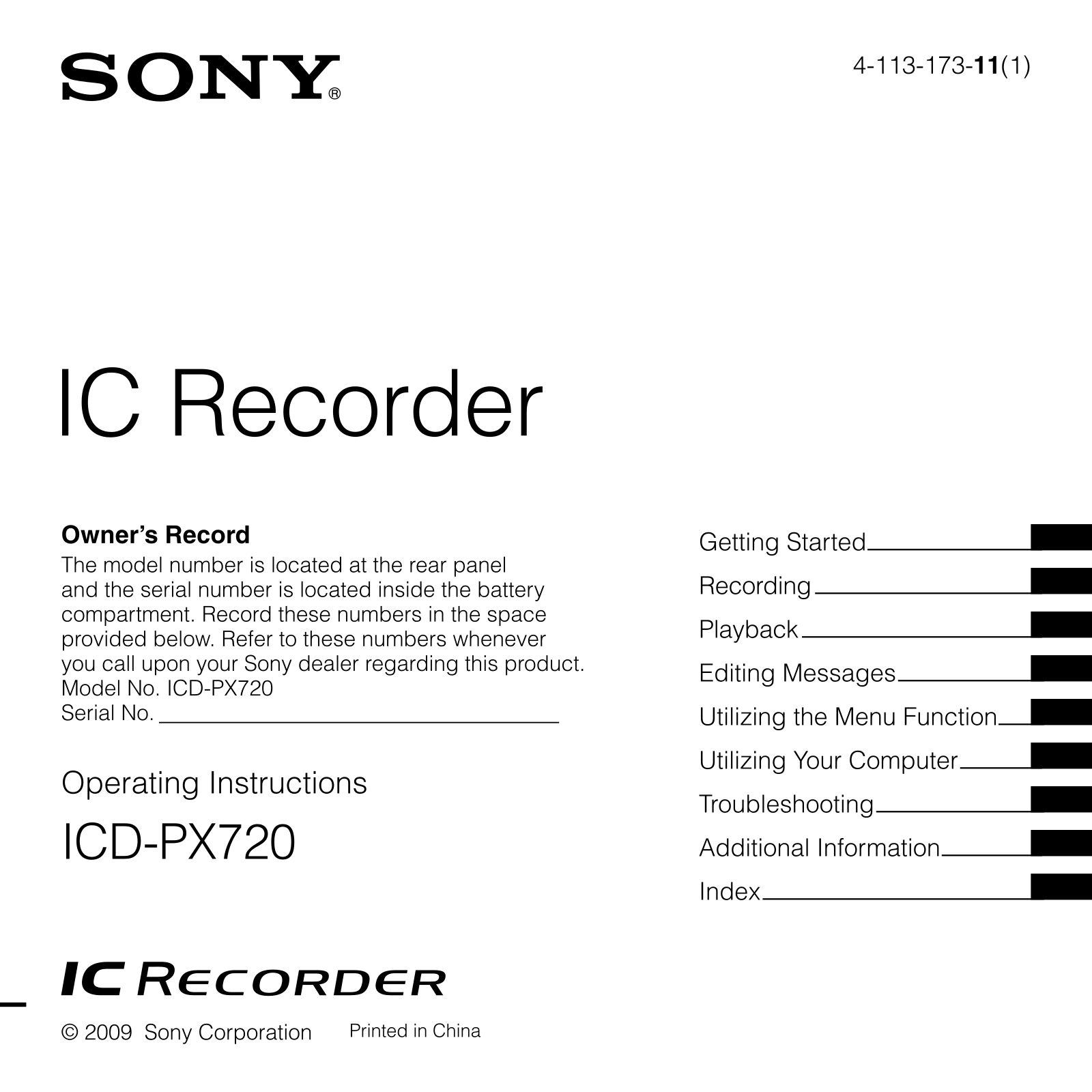 Sony ICD-PX720 User Manual