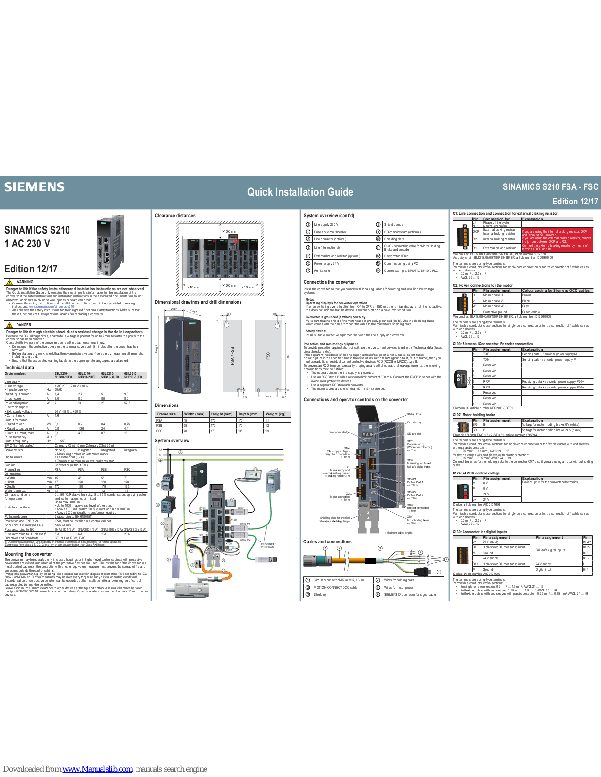 Siemens SINAMICS S210 FSA, SINAMICS S210 FSB, SINAMICS S210 FSC Quick Installation Manual