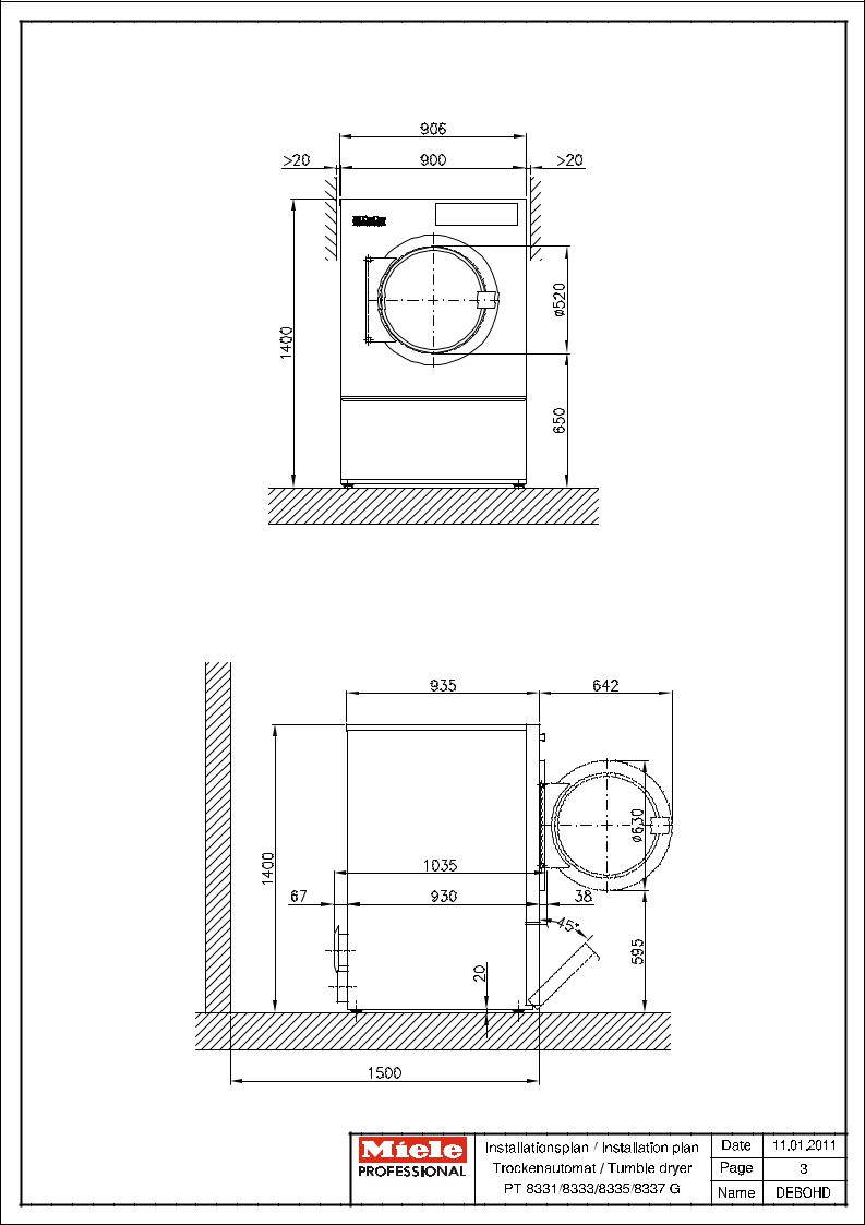 Miele PT 8331 G, PT 8333 G, PT 8335 G, PT 8337 G Installation diagram