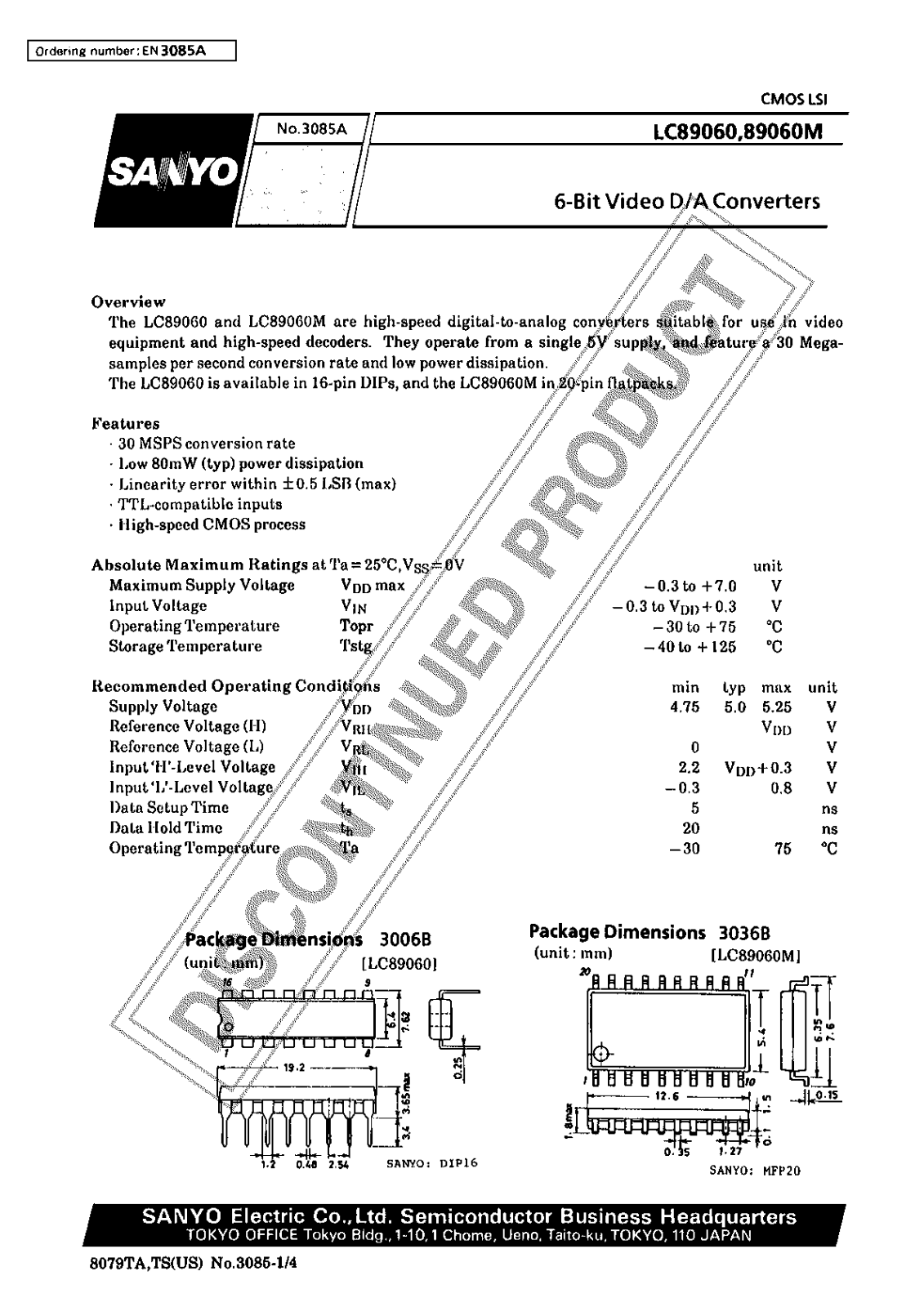 Sanyo LC89060 Specifications