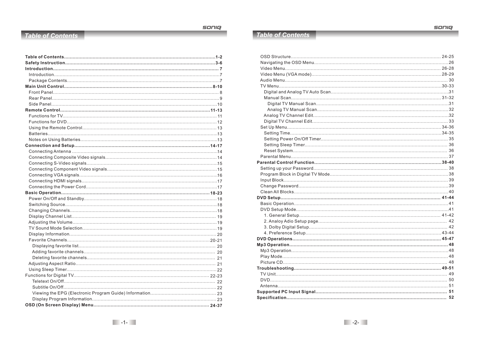 SONIQ QV192LCT Instruction Manual