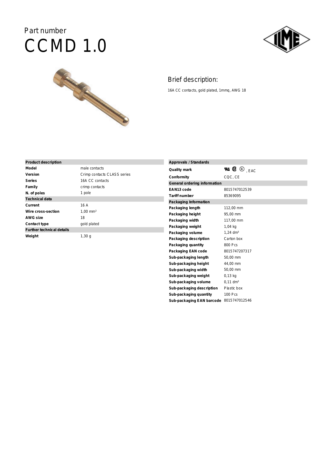 Datasheet CCMD-1.0 Datasheet (ILME) - ManualMachine.com