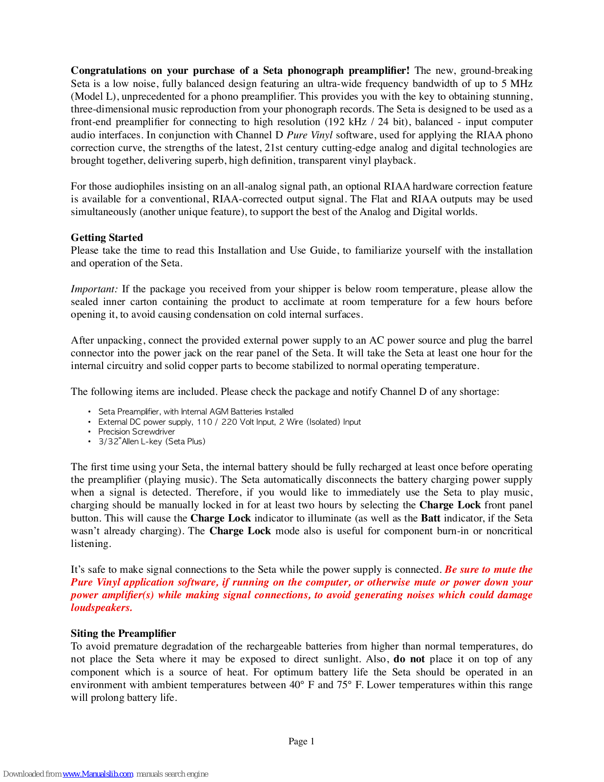 Channel D SETA L User Manual - ManualMachine.com