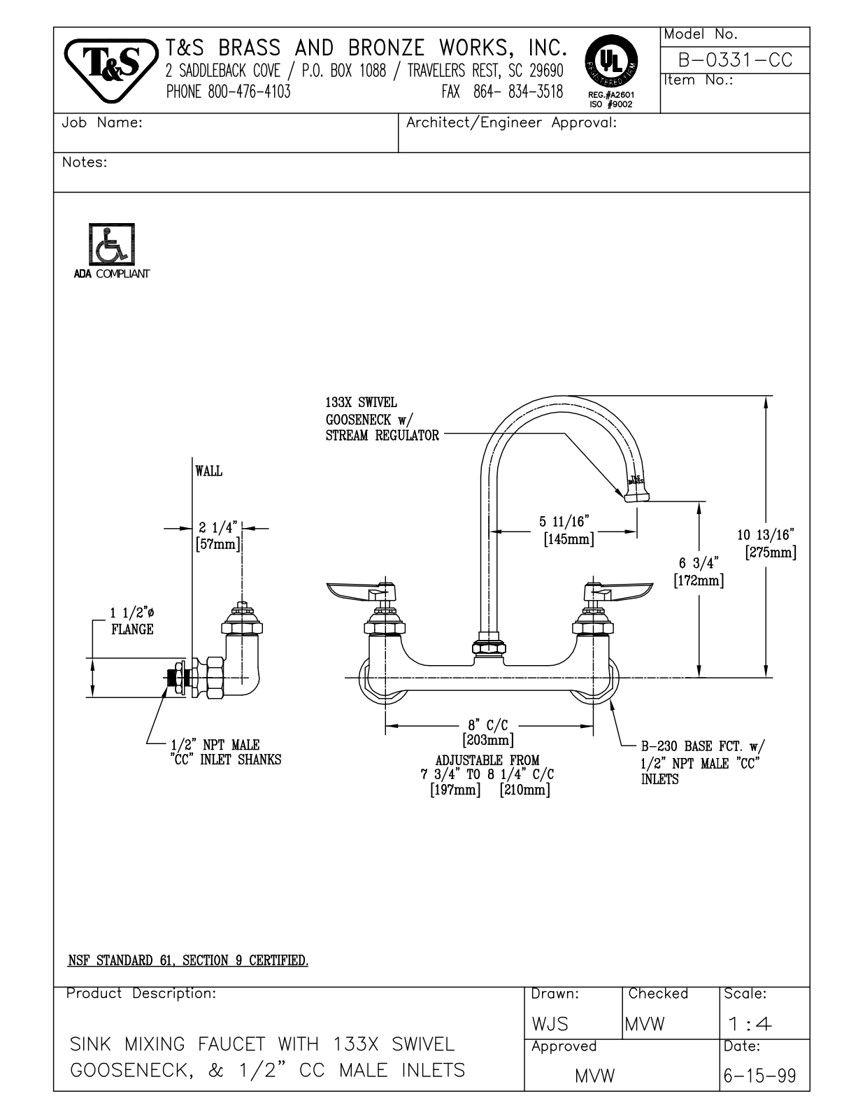 T & S Brass & Bronze Works B-0331-CC General Manual