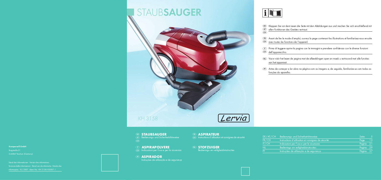 Lervia KH 3158, KH 3158 FLOOR VACUUM CLEANER User Manual