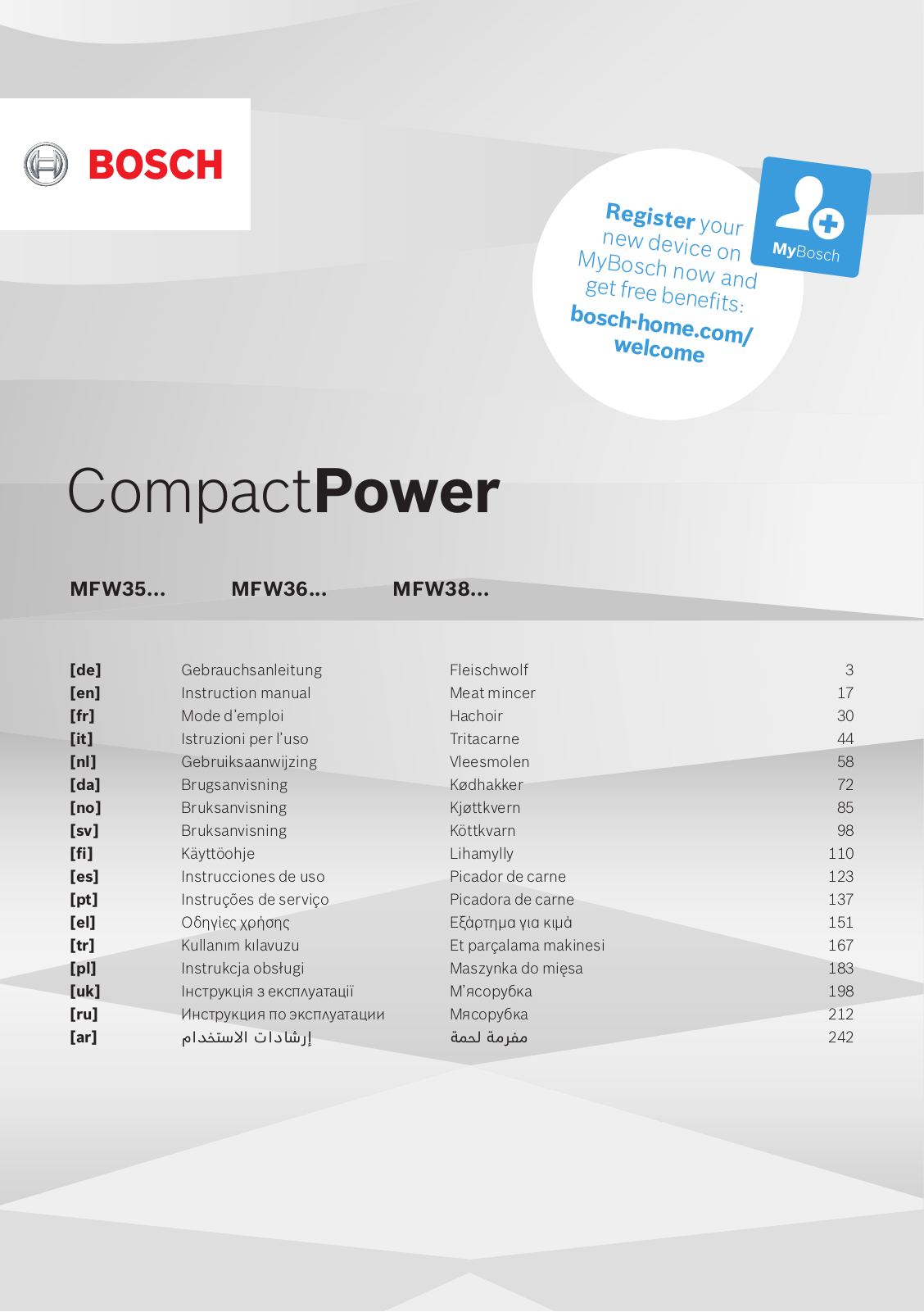 Bosch MFW3612A, MFW3520W, MFW3640A, MFW3520G, MFW3630A Instructions for Use