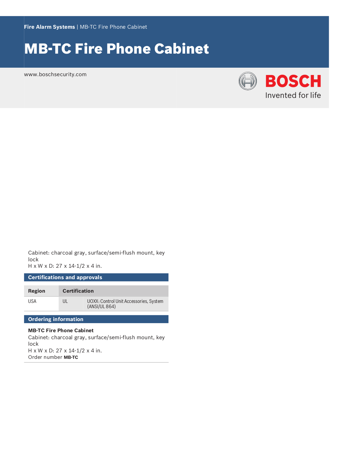 Bosch MB-TC Specsheet