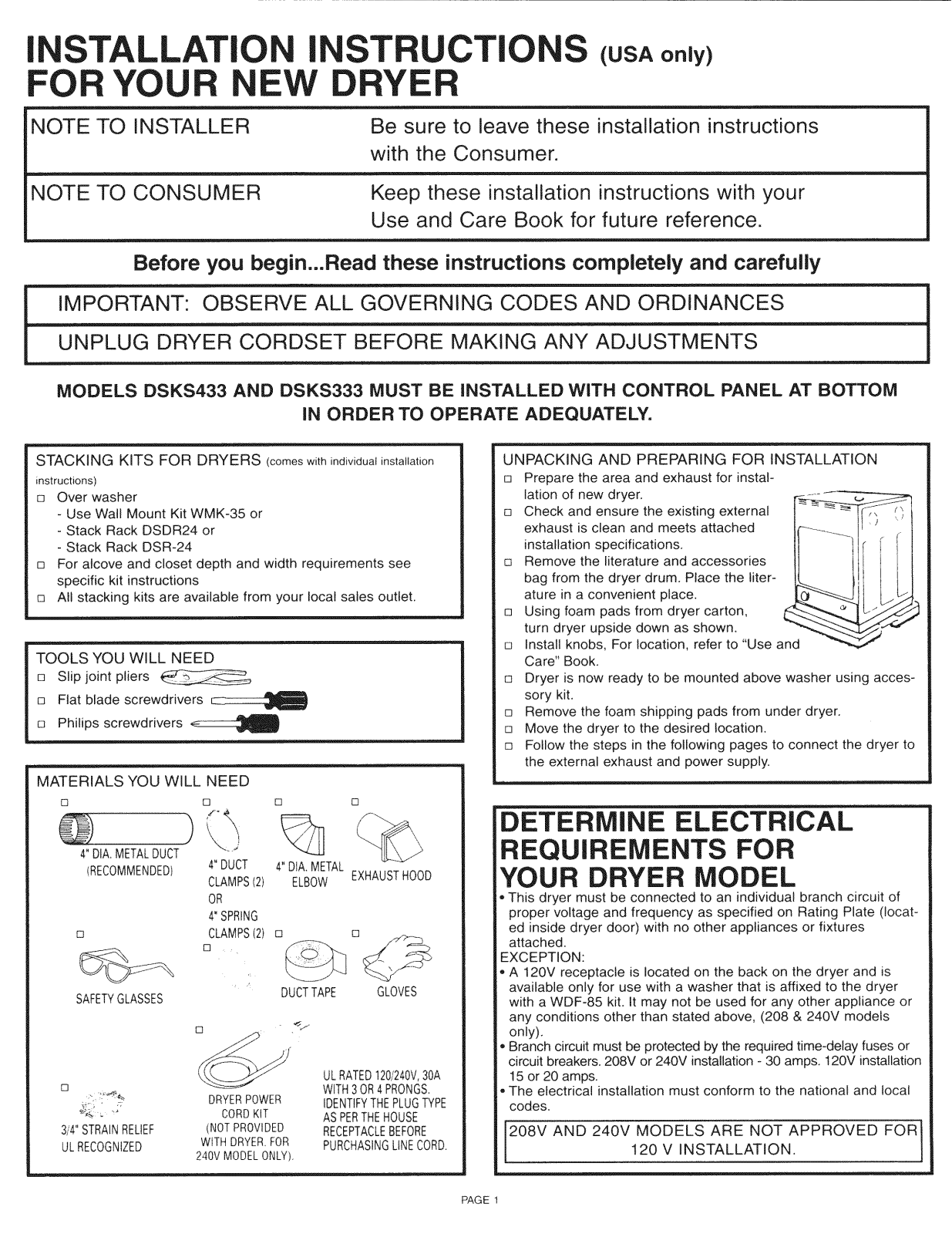 GE DSKP333EC0WH, DSKP333EC0WW, DSKS333EC0WH, DSKS333EC0WW, DSKS433EB0WH Installation Guide - ManualMachine.com