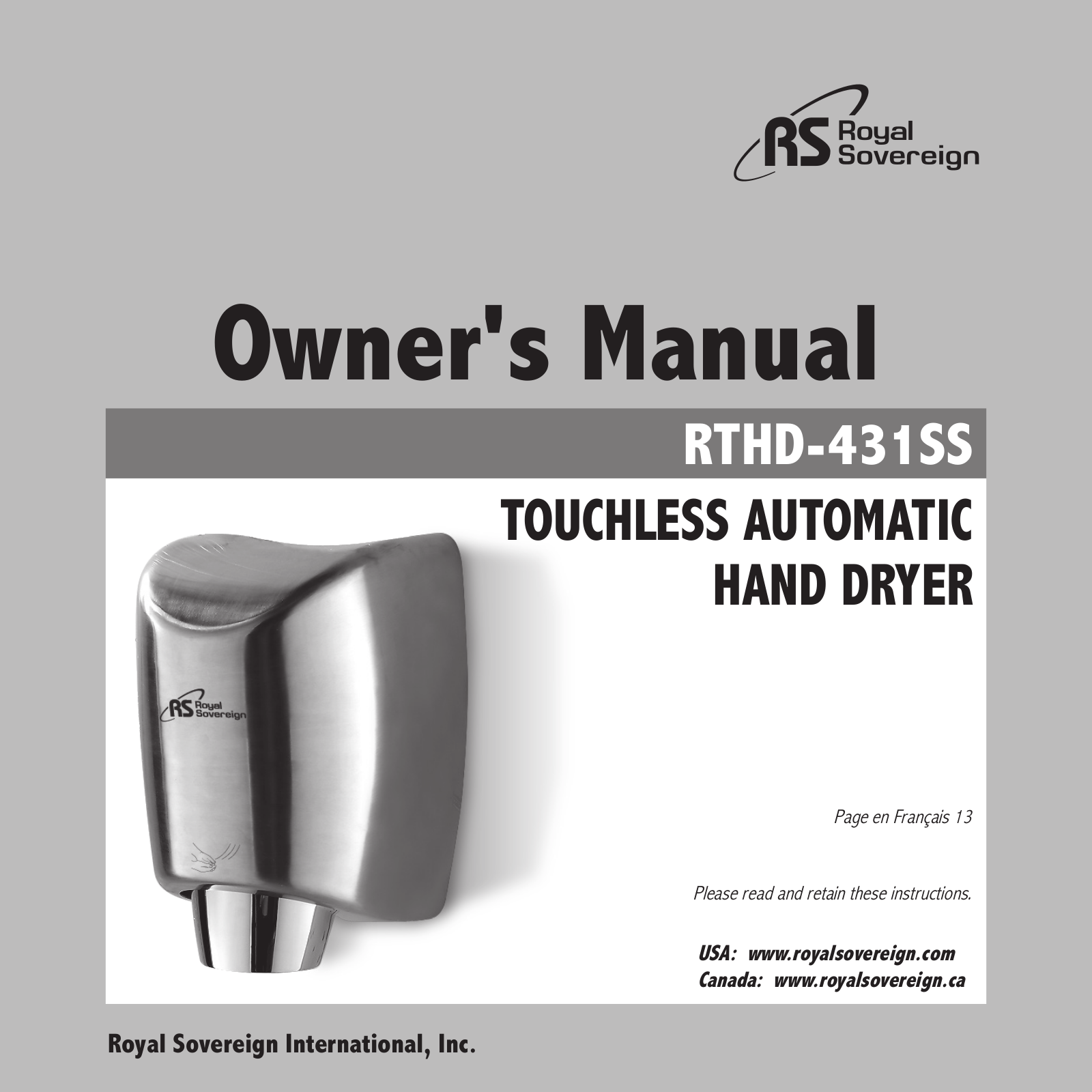 Royal Sovereign RTHD-431SS User Manual