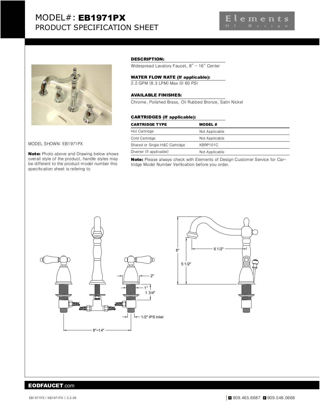 Elements of Design EDE2232 Specification Sheet - ManualMachine.com