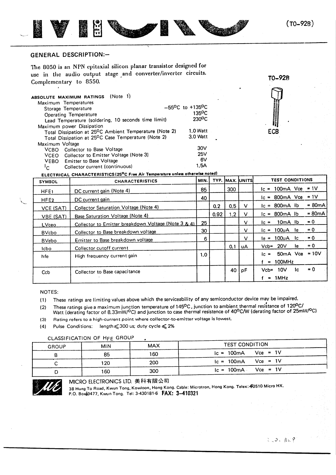 ME CL8050 Datasheet