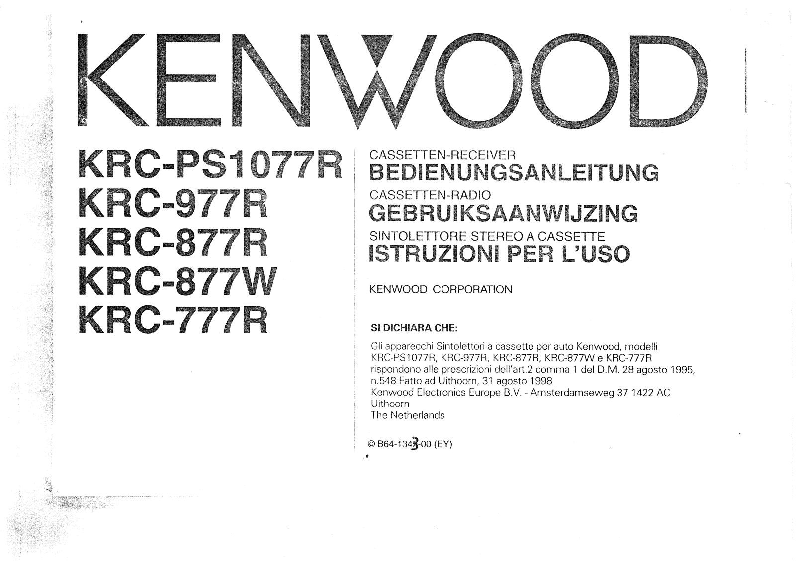 Kenwood KRC-877W, KRC-PS1077R, KRC-877R Owner's Manual