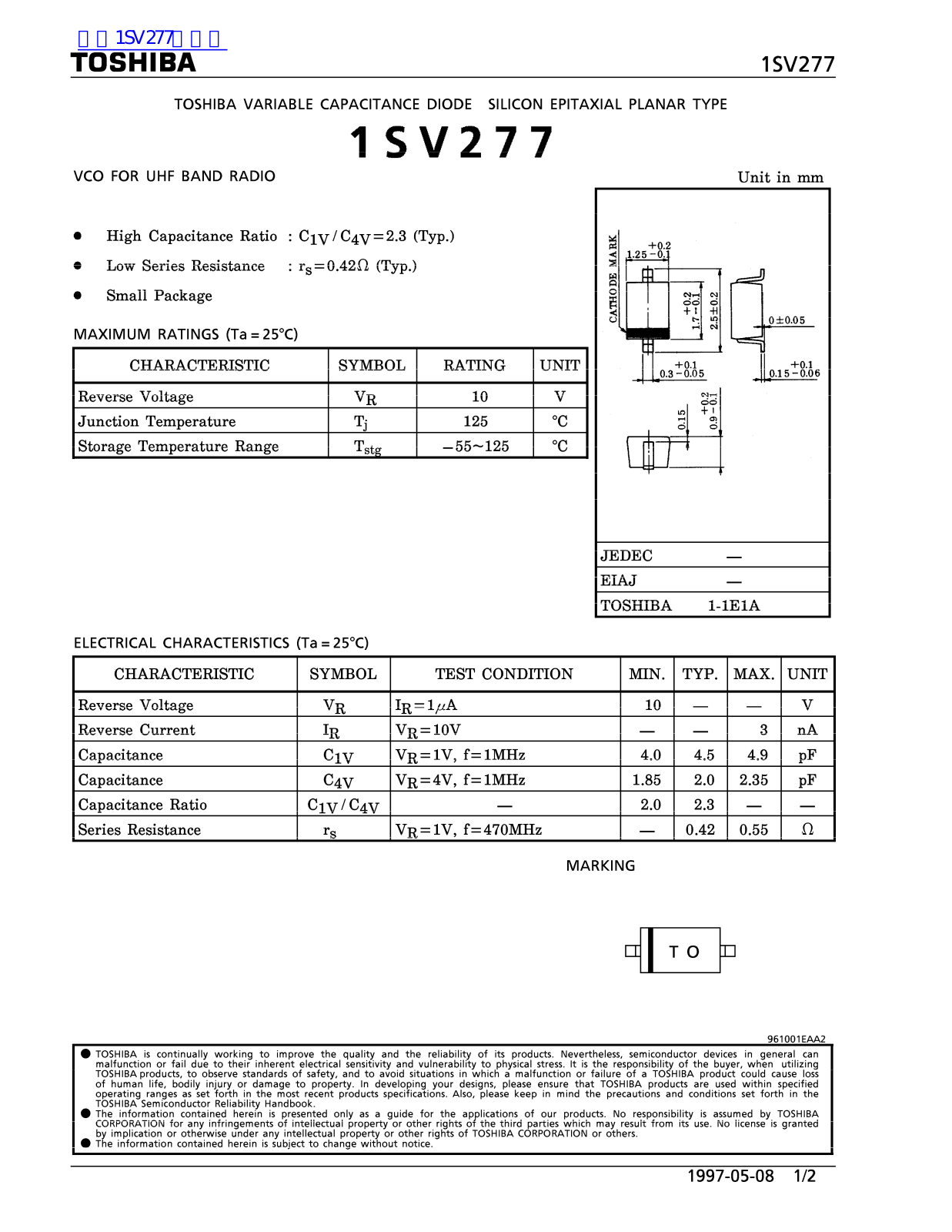 TOSHIBA 1SV277 Technical data