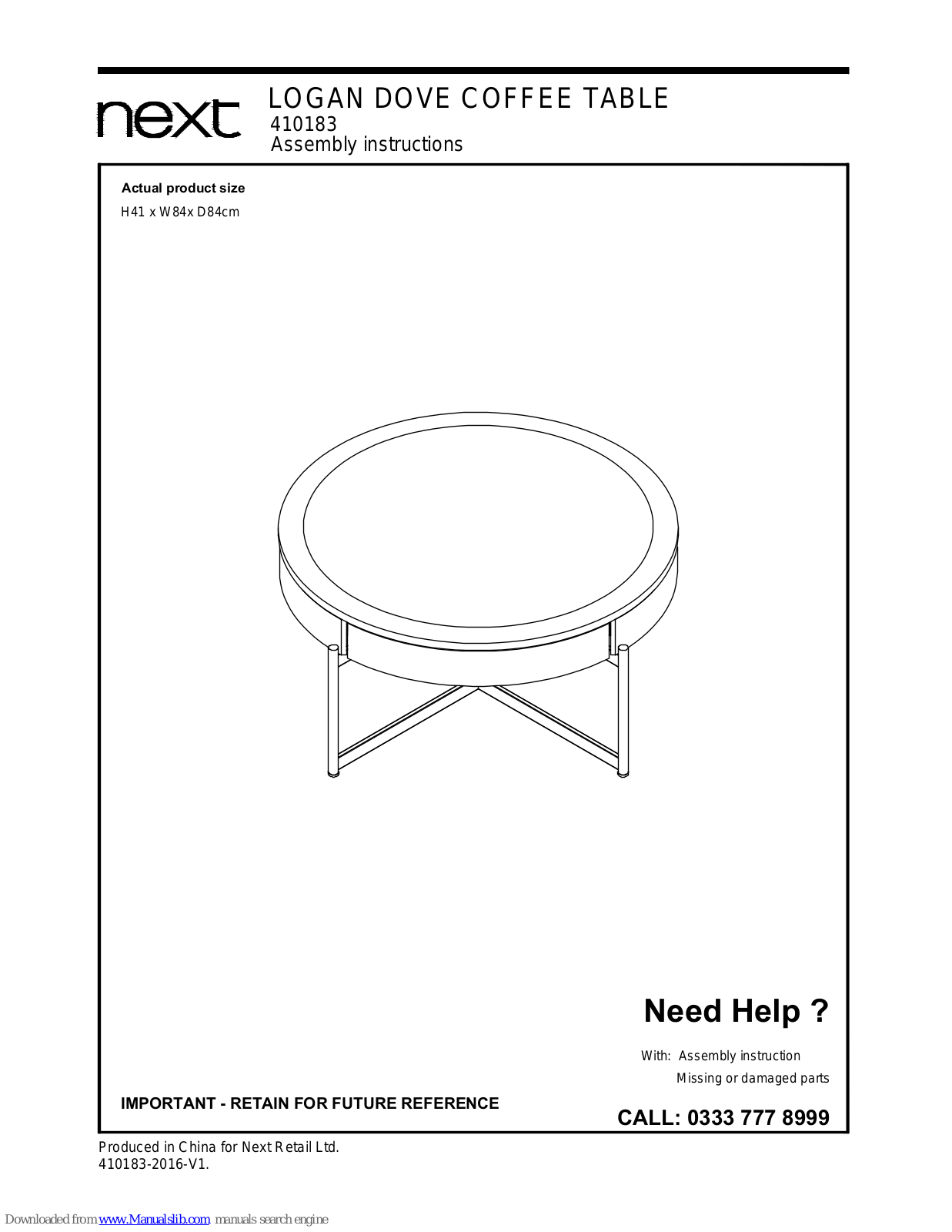 Next LOGAN DOVE COFFEE TABLE, 410183 Assembly  Manual - ManualMachine.com