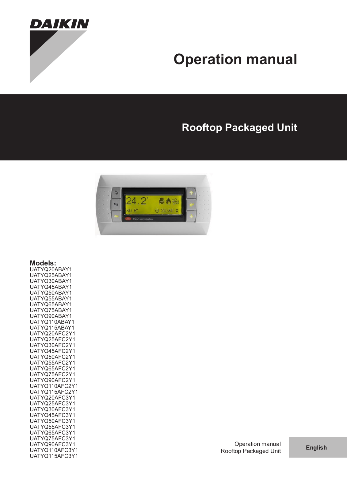 Daikin UATYQ20ABAY1, UATYQ25ABAY1, UATYQ30ABAY1, UATYQ45ABAY1, UATYQ50ABAY1 Operation manuals