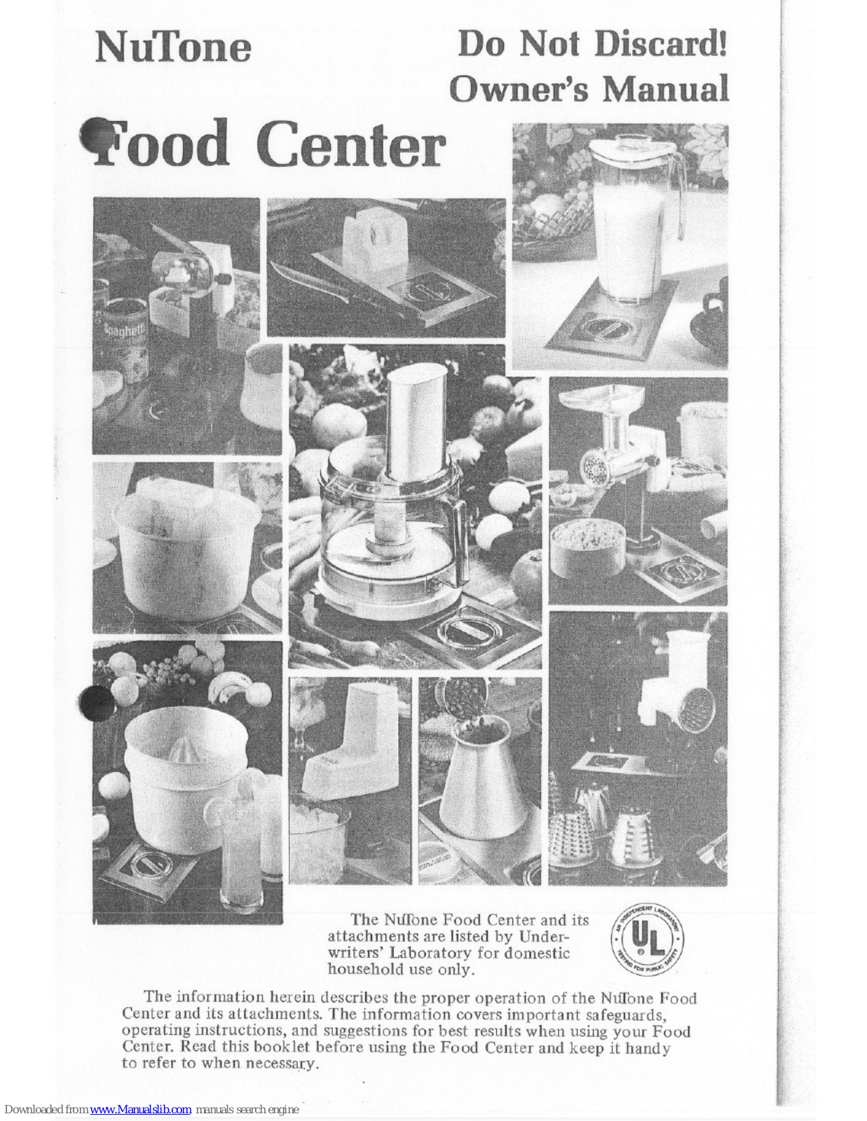 NuTone Food Center Owner's Manual