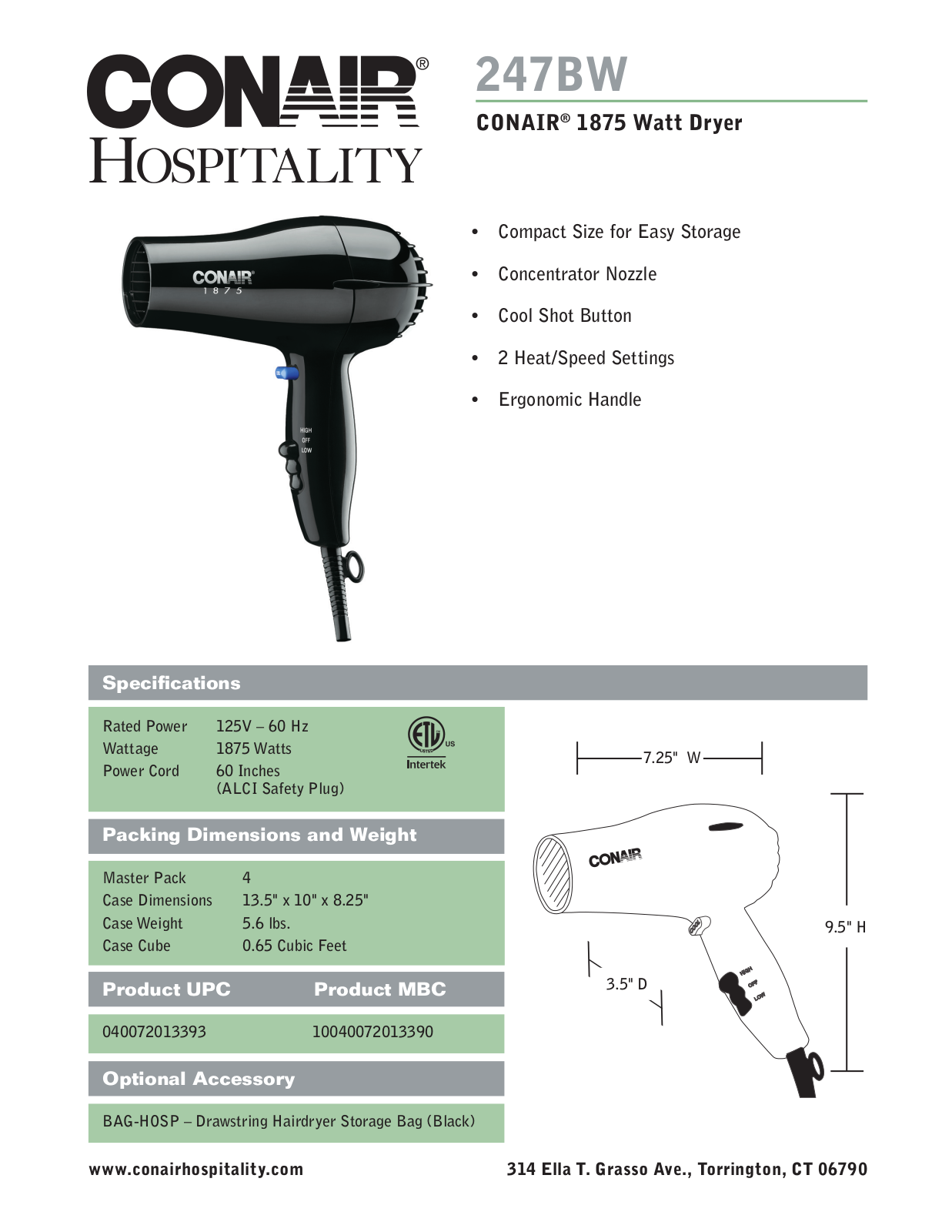 Conair 185 User Manual