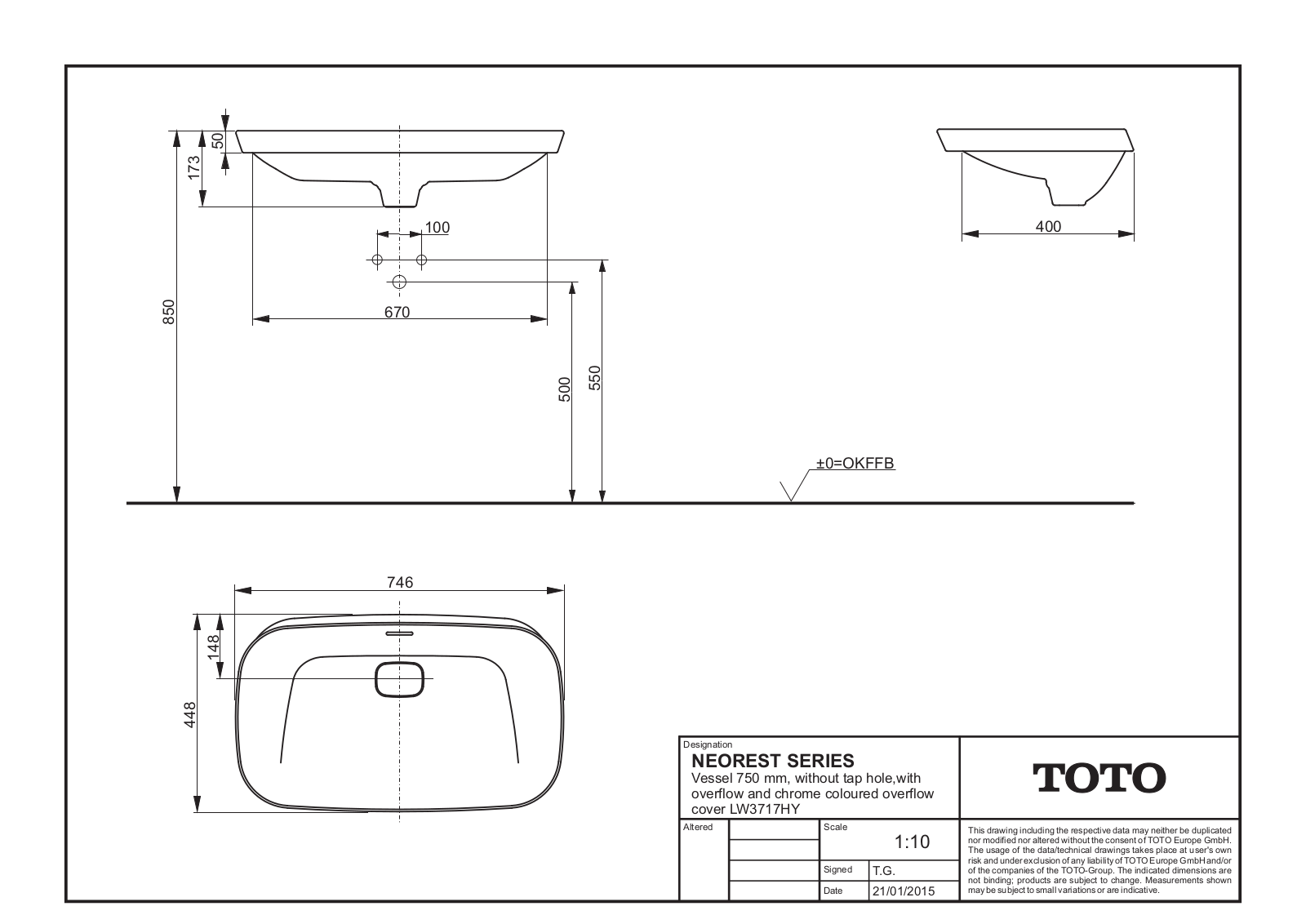 TOTO LW3717HY Dimensions