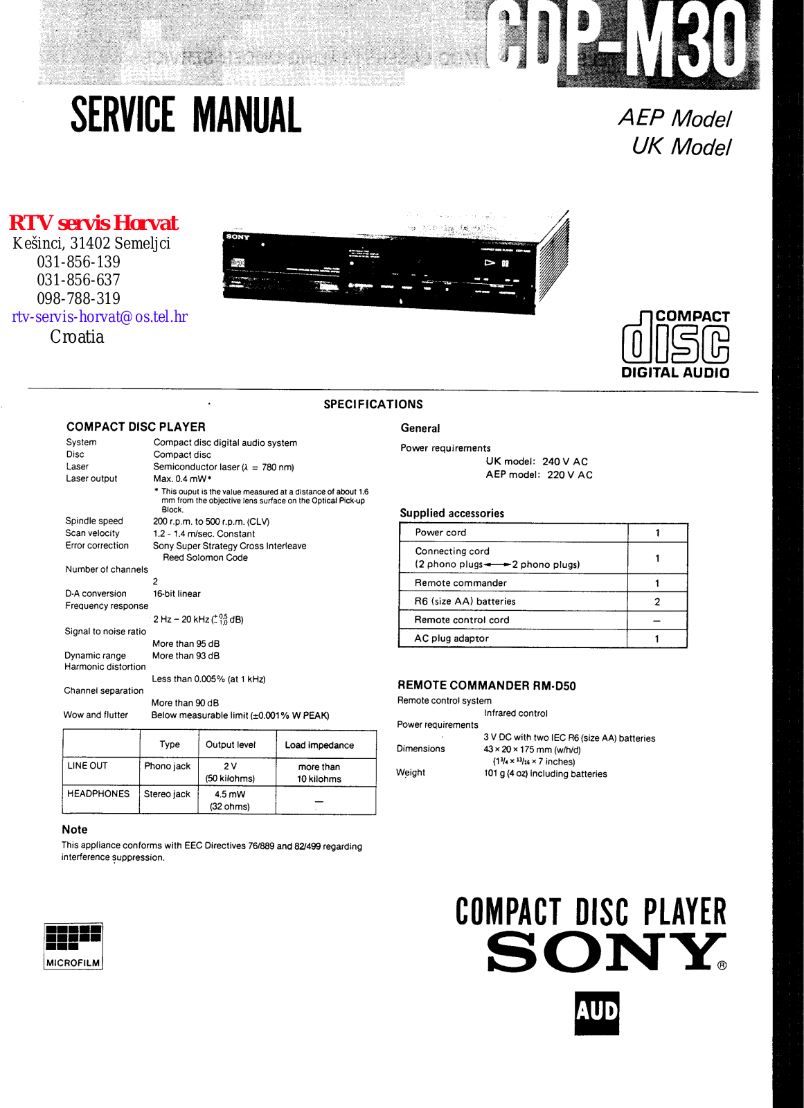 SONY CDP-M30 Service Manual