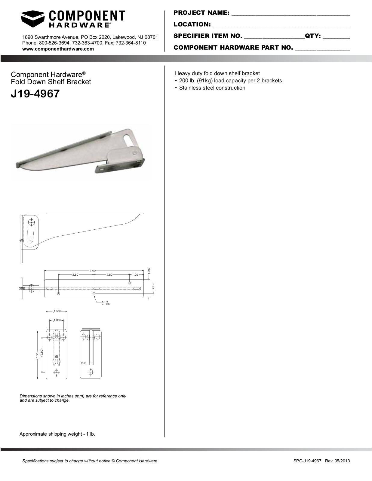 Component Hardware J19-4967 User Manual