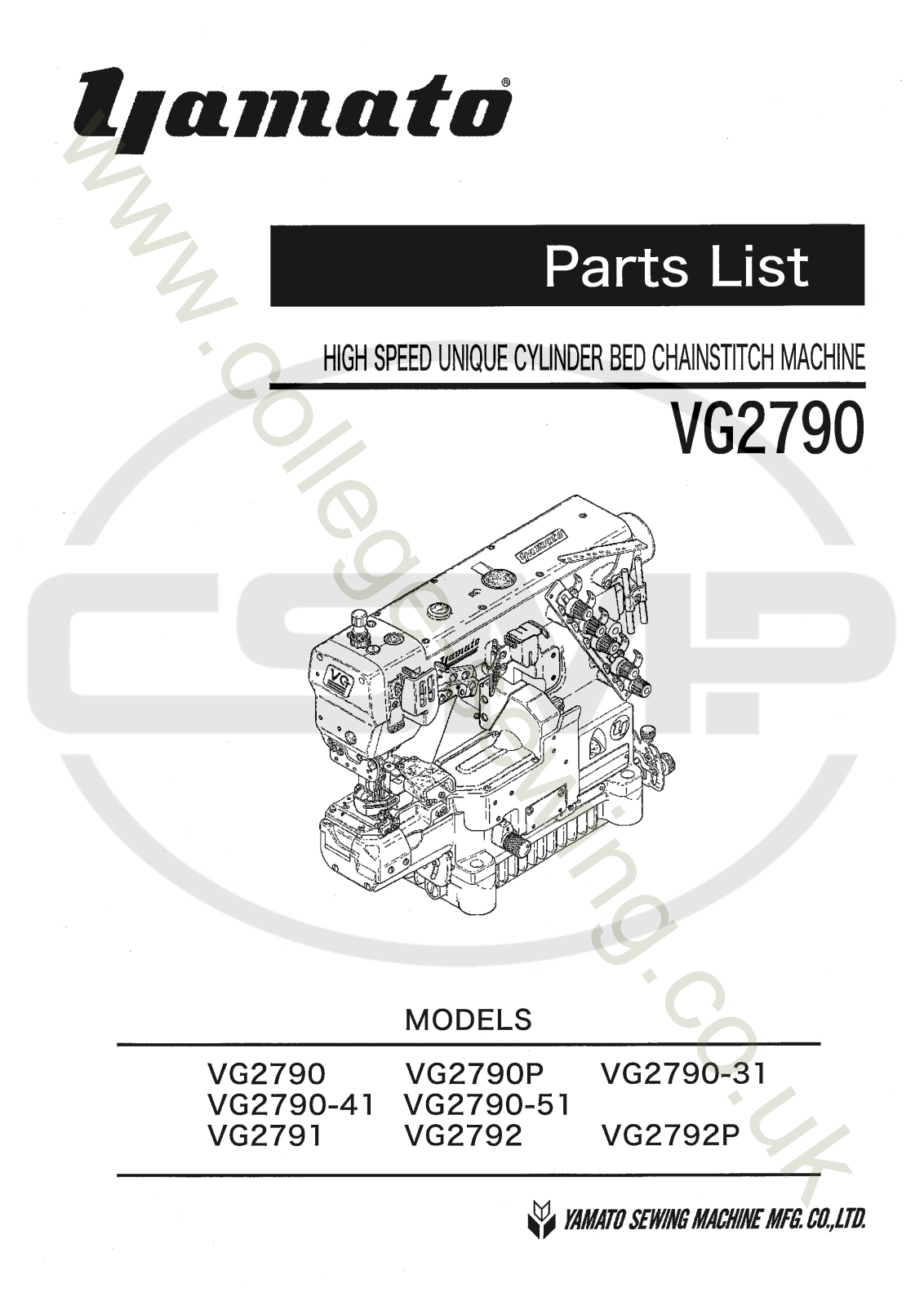 Yamato VG2790-41, VG2791, VG2790P, VG2790-51, VG2792 Parts Book