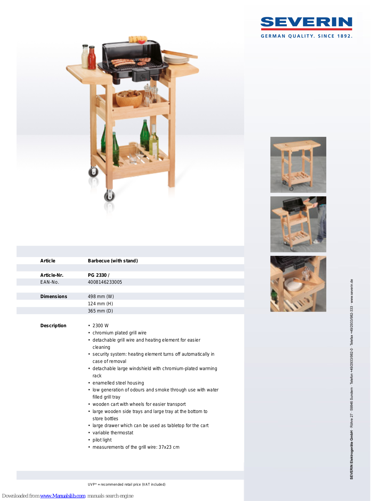 SEVERIN BARBECUE - DATASHEET 2, PG 2330 Datasheet - ManualMachine.com