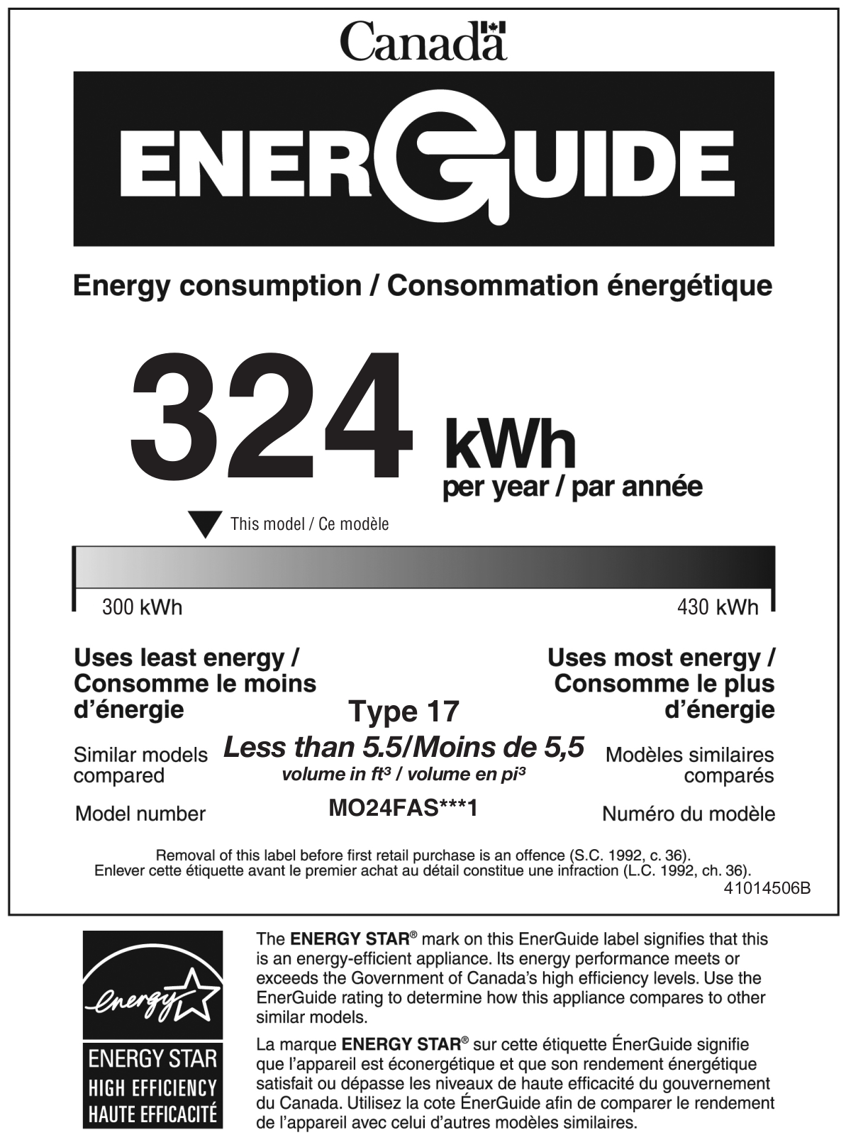 Marvel MO24FAS1RS Energy Guide