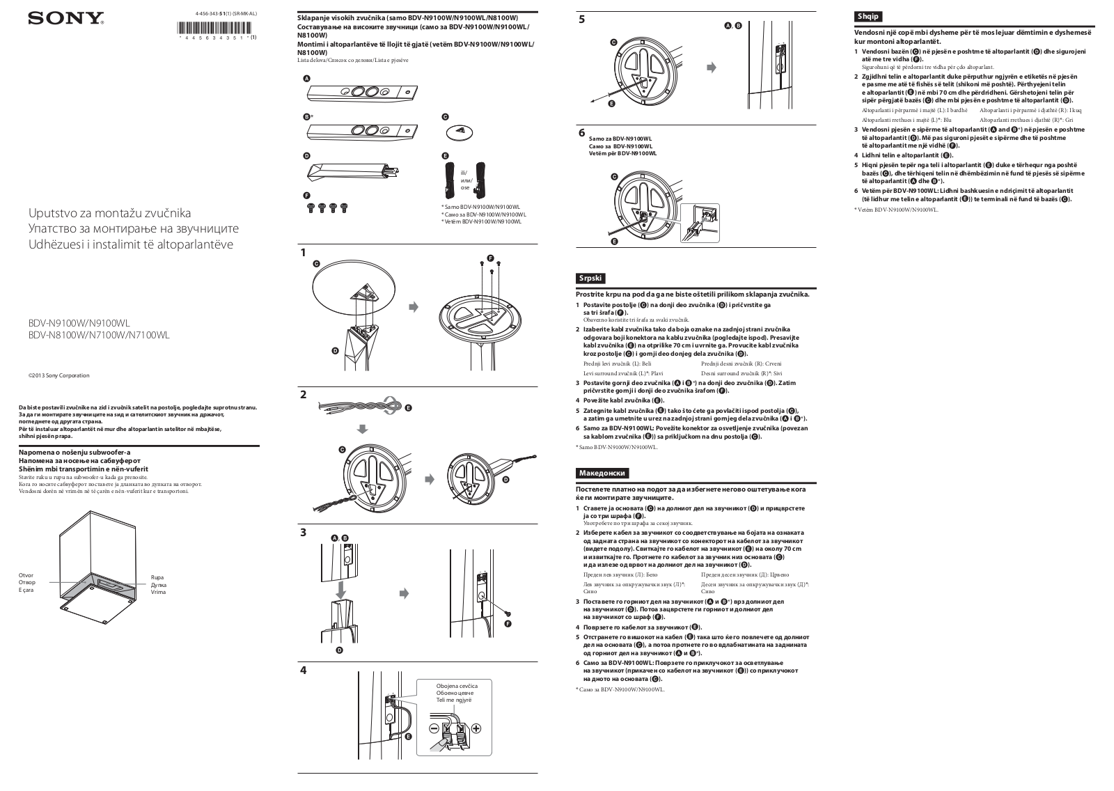 Sony BDV-N9100W, N9100WL, BDV-N8100W, N7100W, N7100WL Installation guide