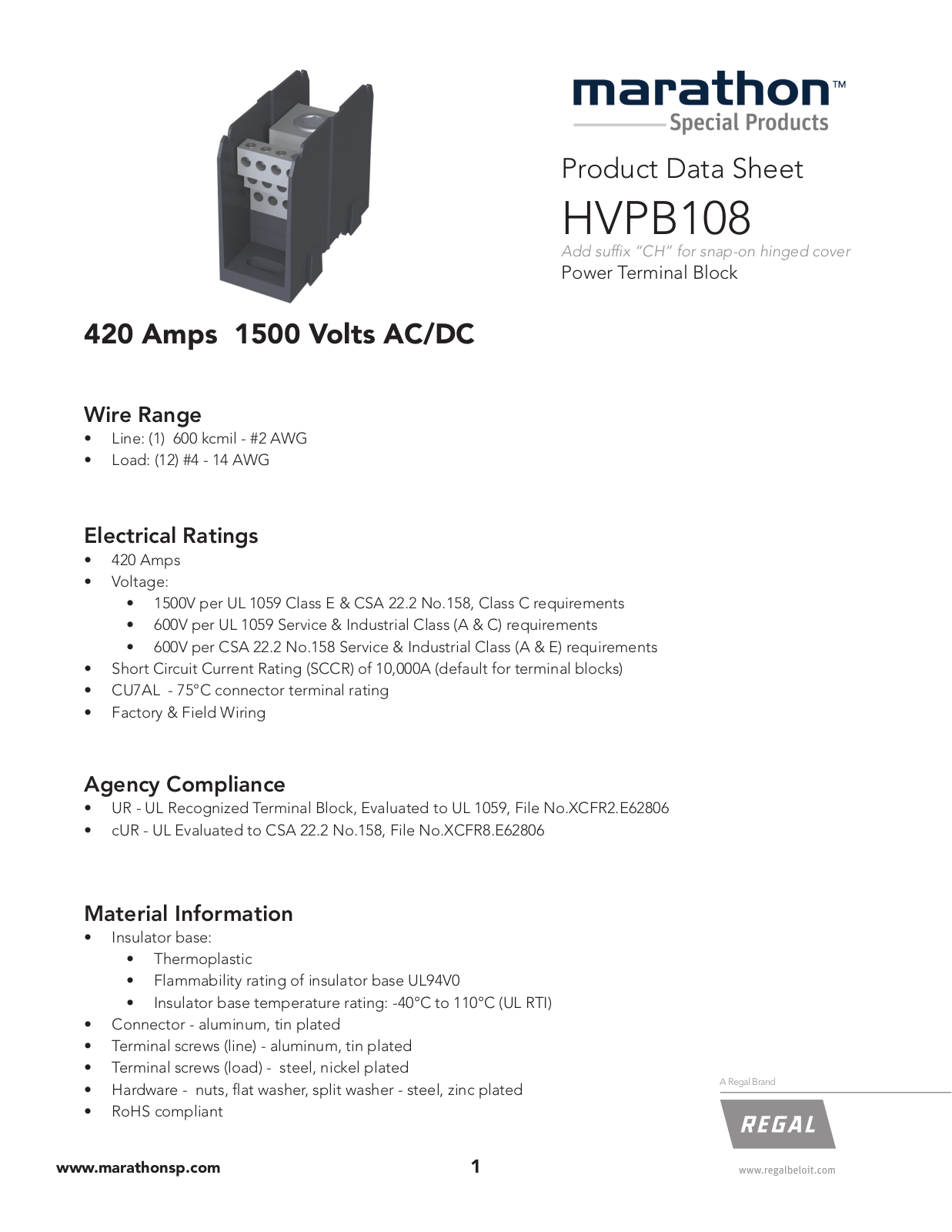 Marathon Special Products HVPB108 Data Sheet