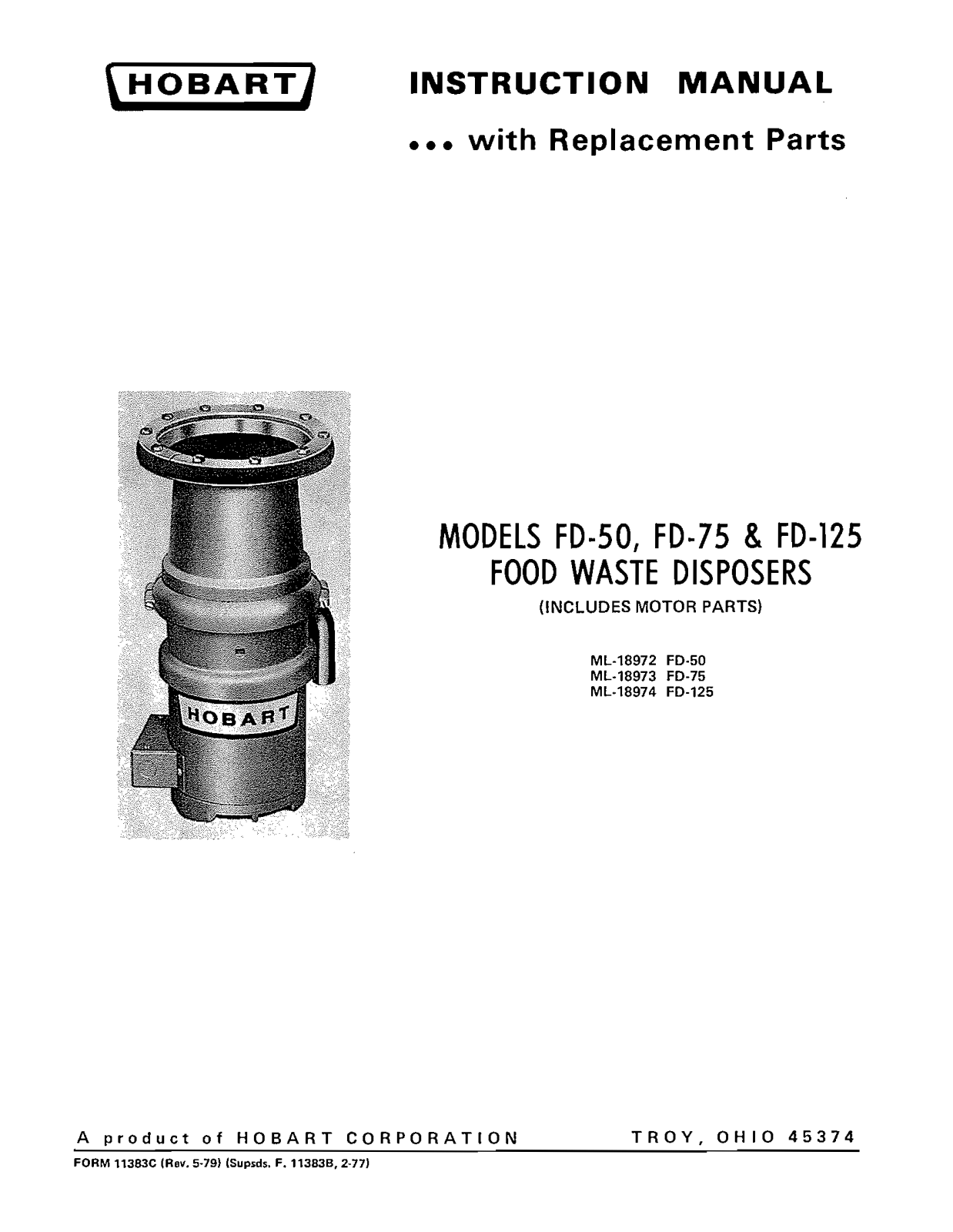 Hobart FD-50 Installation Manual