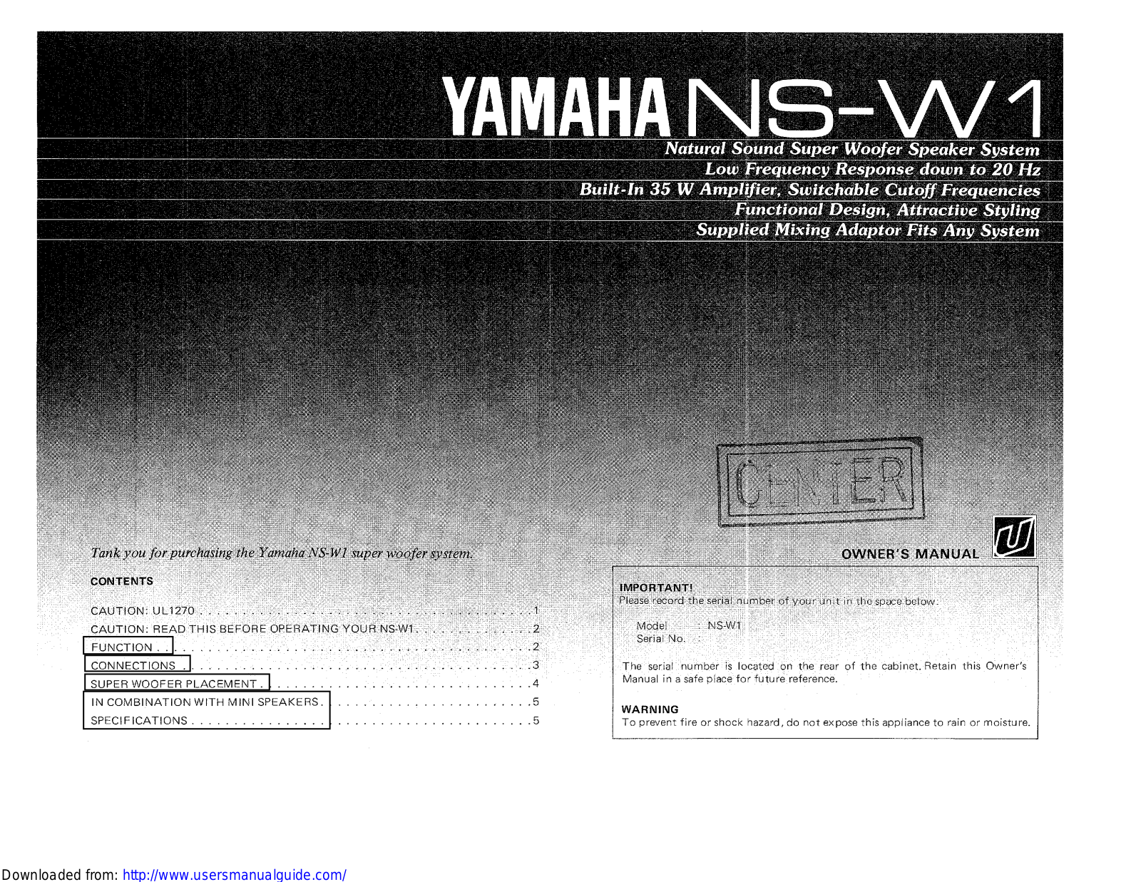 Yamaha Audio NS-W1 User Manual