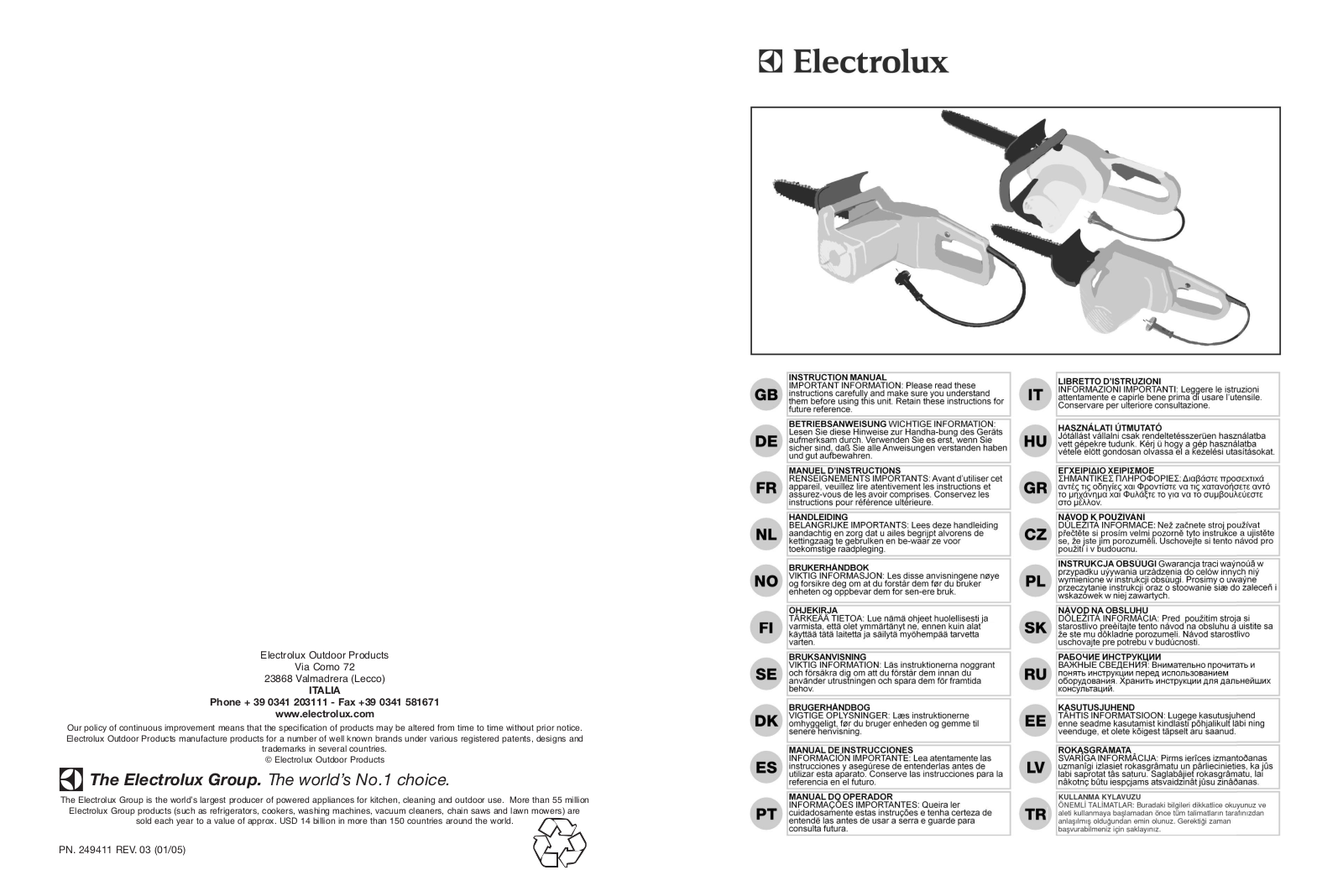 Electrolux P 1840 CH, P 1916 + CHAIN, P 1435 CH, P 1640 + CHAIN, P 2114 + 10M CABLE Manual